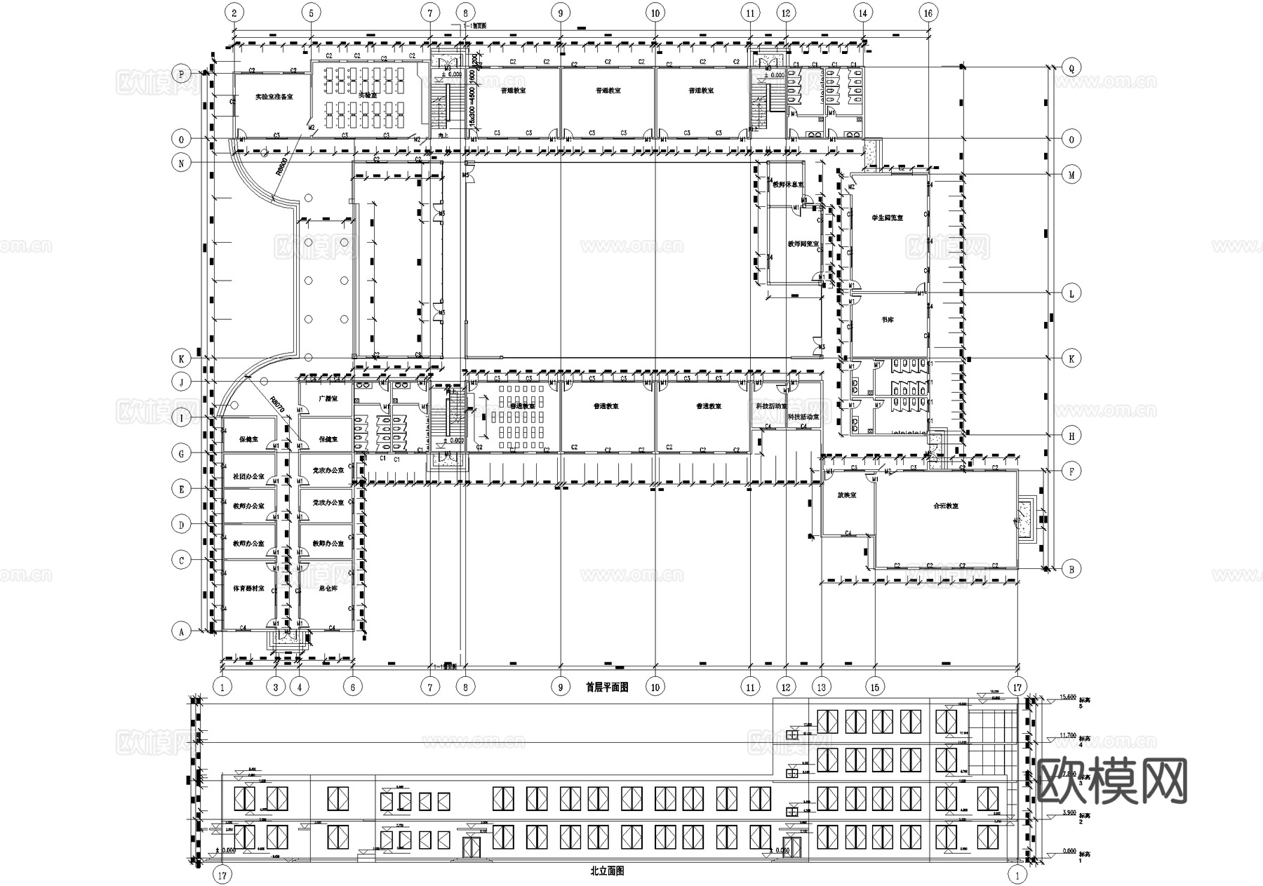 四层教学楼学校建筑cad施工图cad施工图