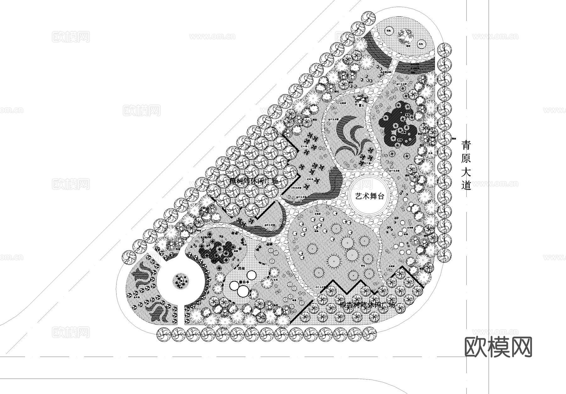 三角岛地块植物景观绿化平面CAD施工图cad施工图