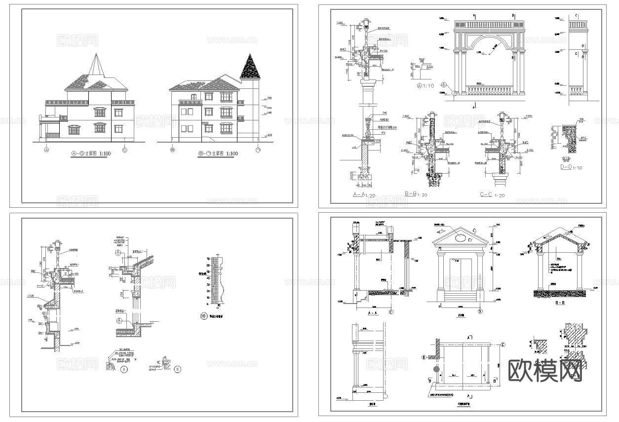 乡村自建房别墅建筑 最新全套施工图设计cad施工图cad施工图