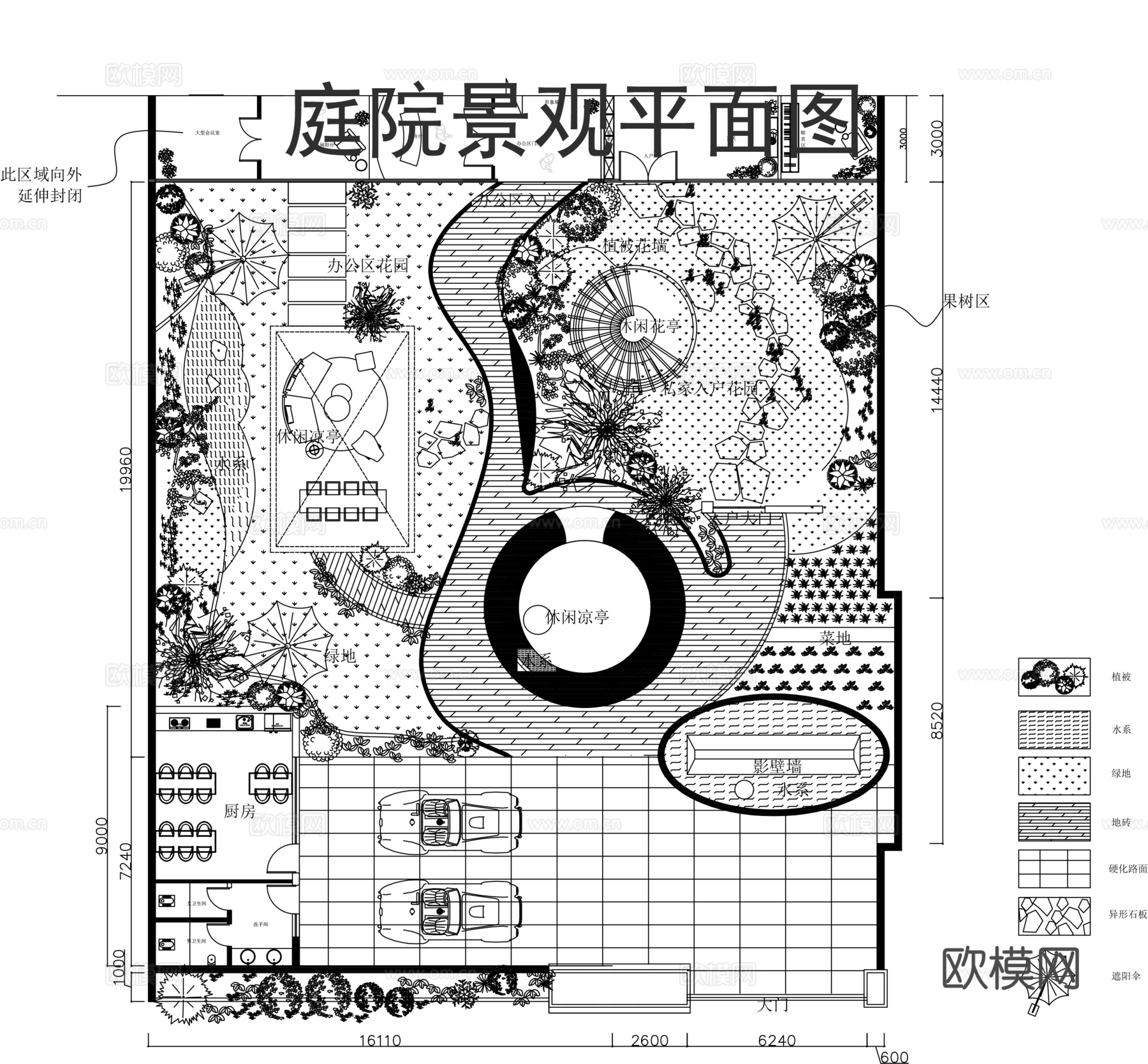 别墅庭院景观平面图cad施工图