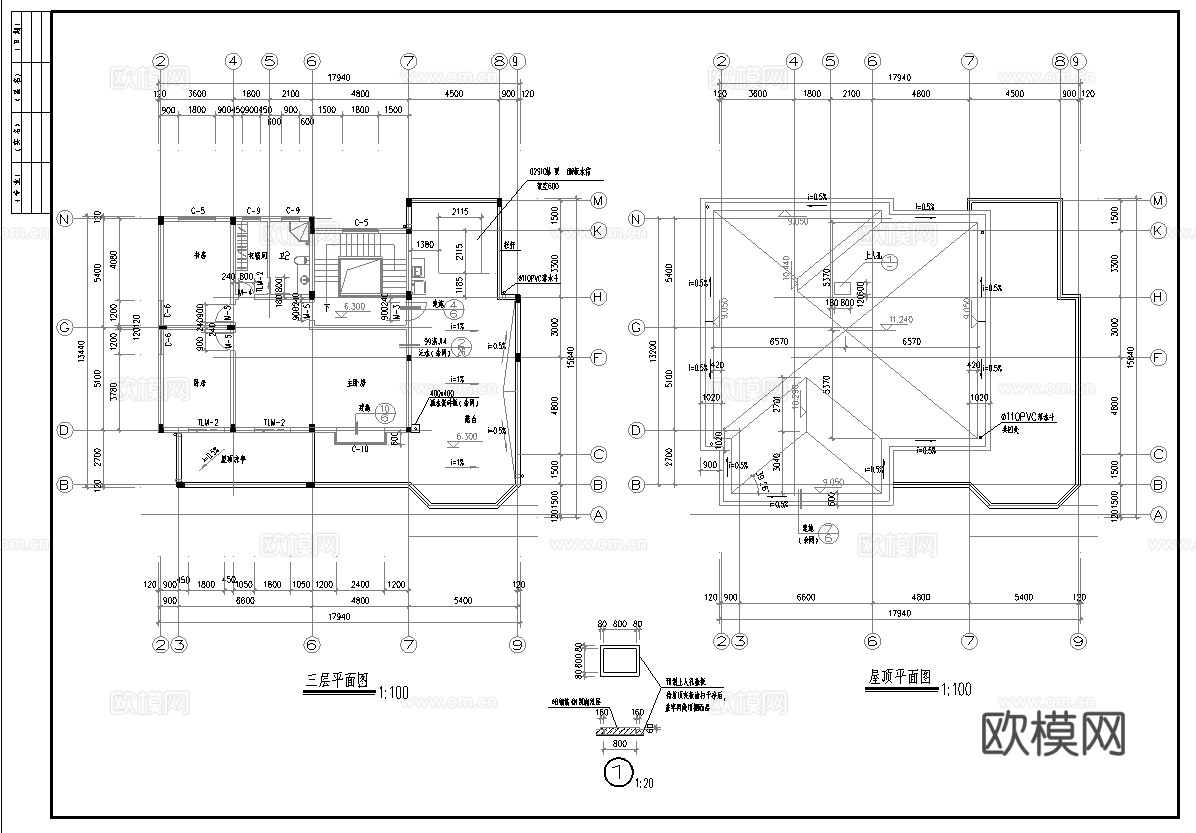 乡村自建房别墅建筑 最新全套施工图设计cad施工图