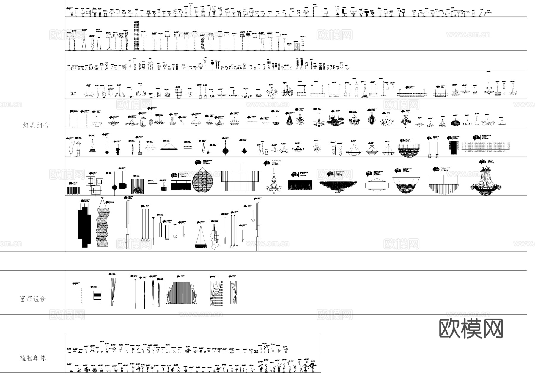卧室空间床柜桌椅灯具窗帘室内工装CAD图库cad施工图