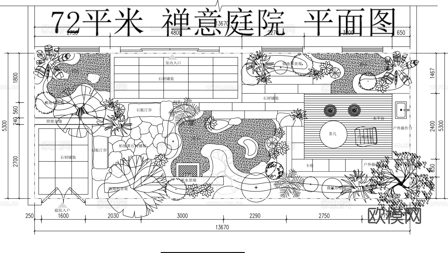 别墅禅意庭院景观平面图cad施工图