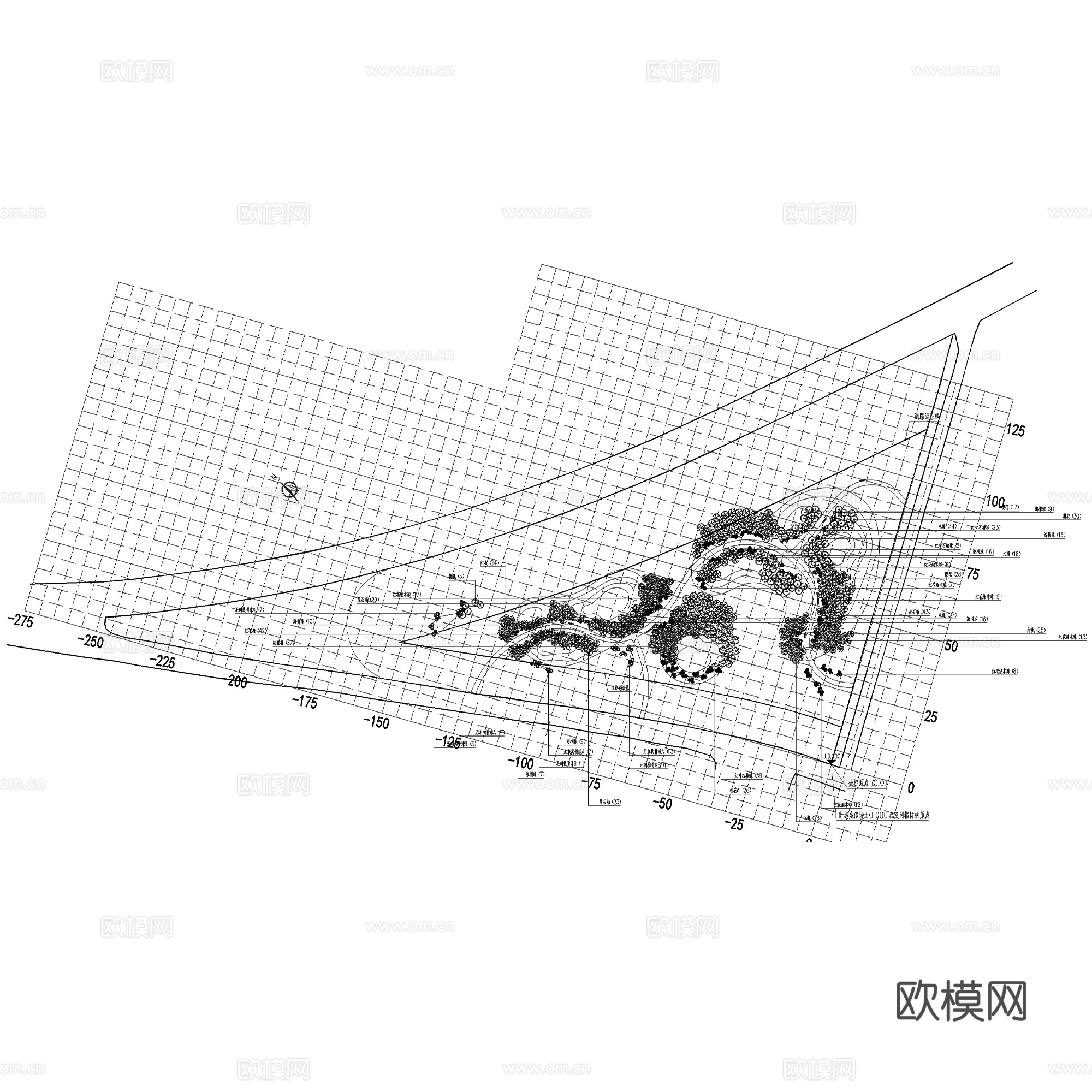 三角岛地块节点植物种植平面CAD施工图cad施工图