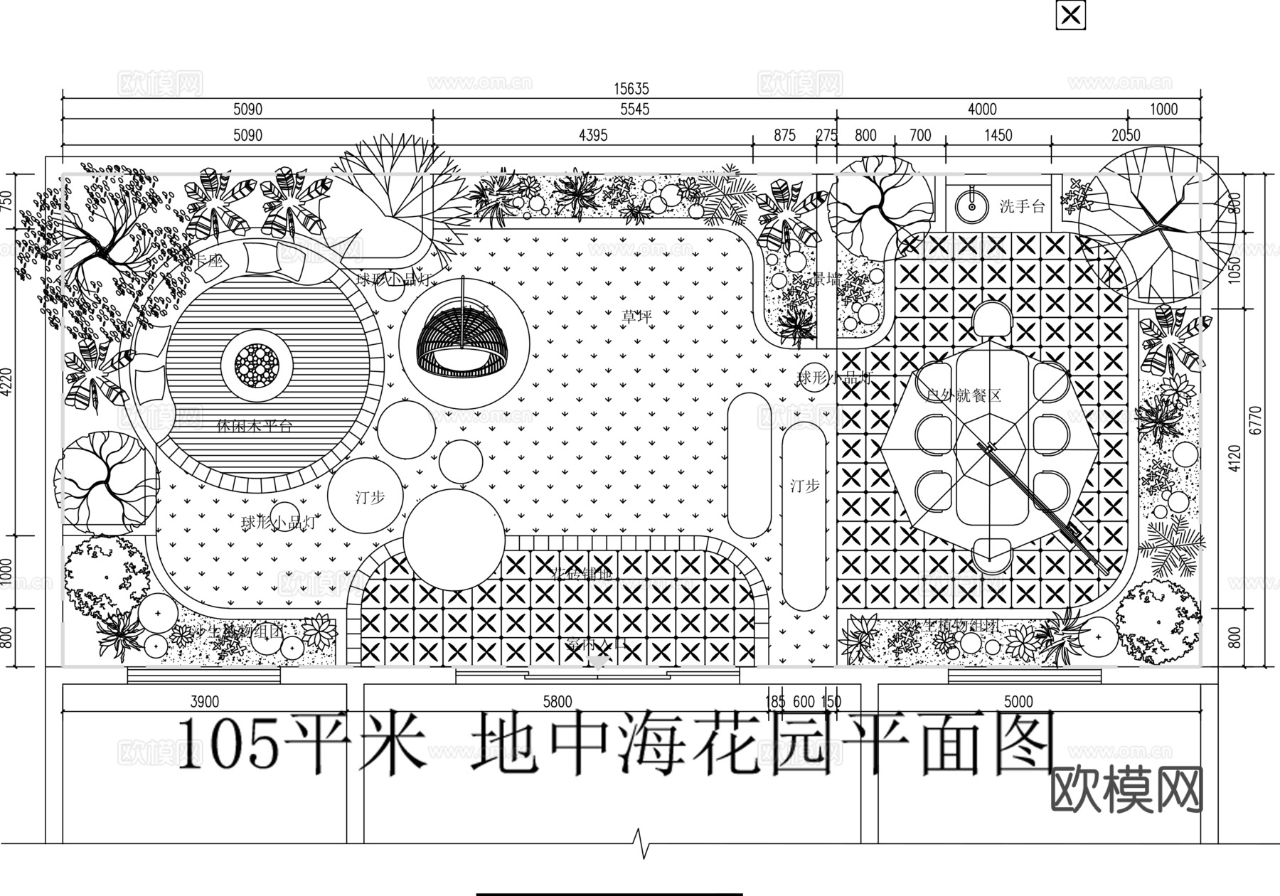 地中海庭院景观平面图cad施工图