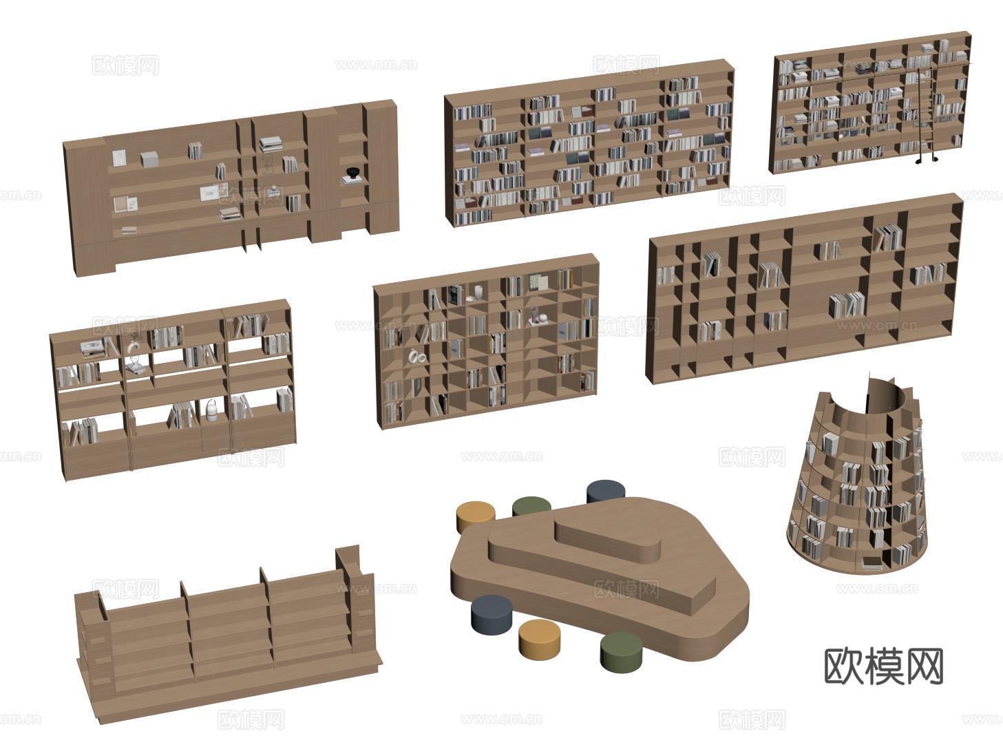 现代书柜书架 展柜货架 置物柜架 展示架 陈列柜su模型