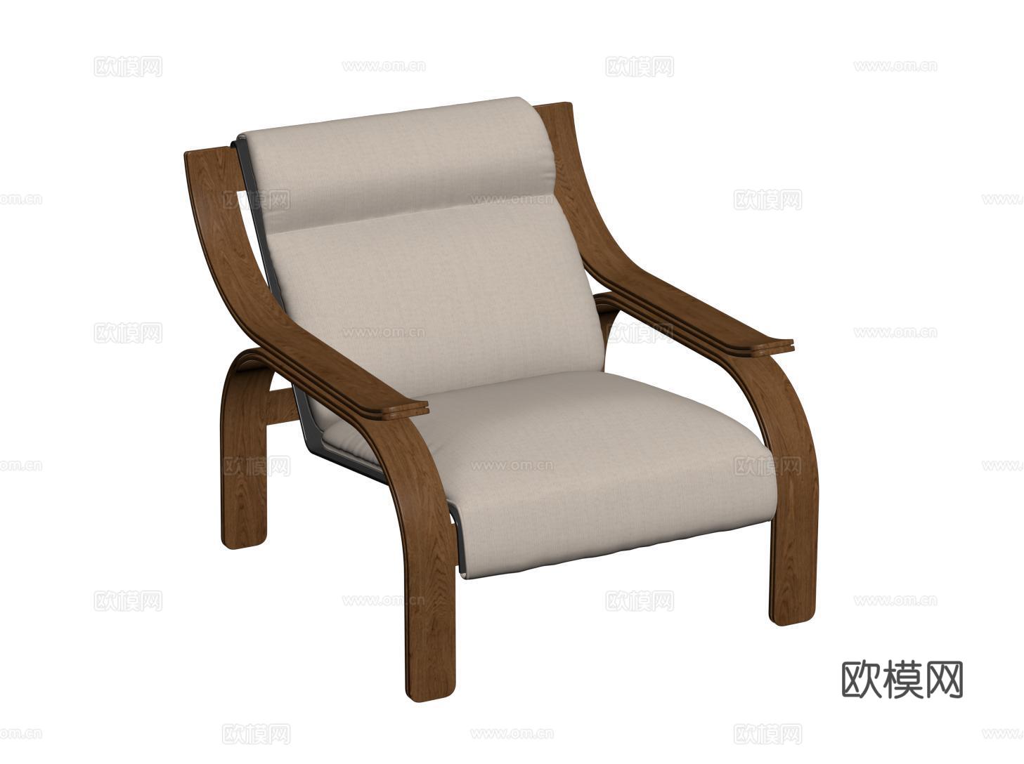 中古木质休闲椅 单人沙发su模型