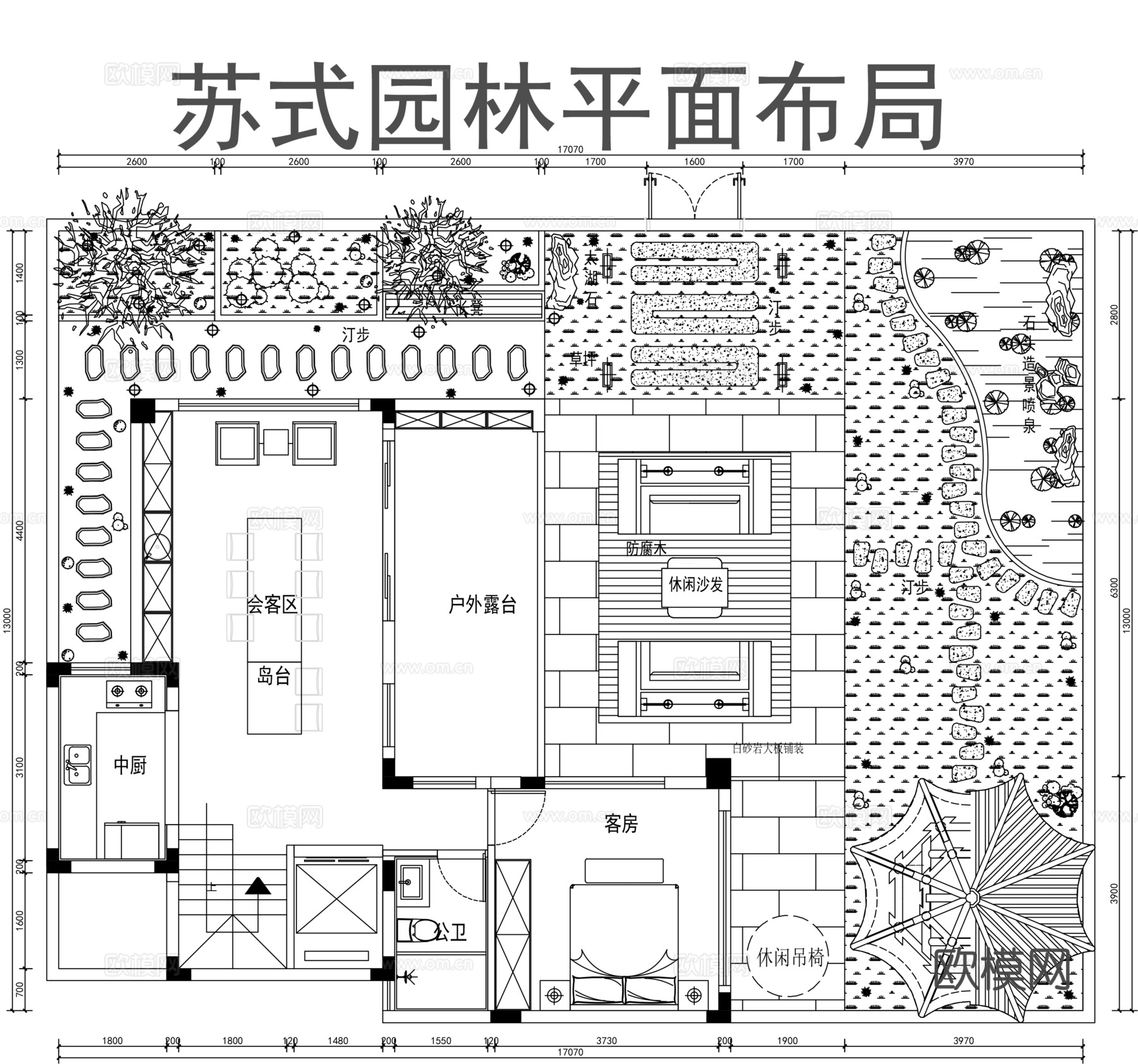 苏式庭院园林平面布局cad施工图