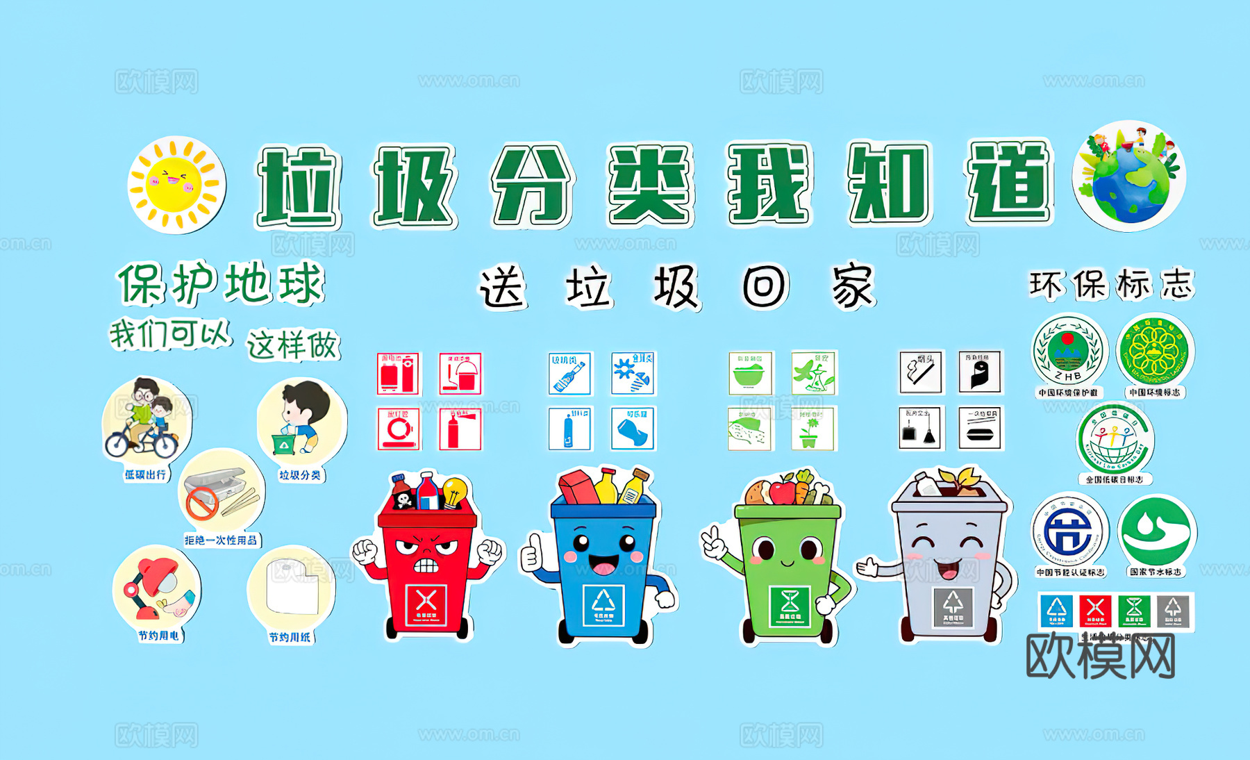 垃圾分类文化墙   垃圾分类装饰画su模型