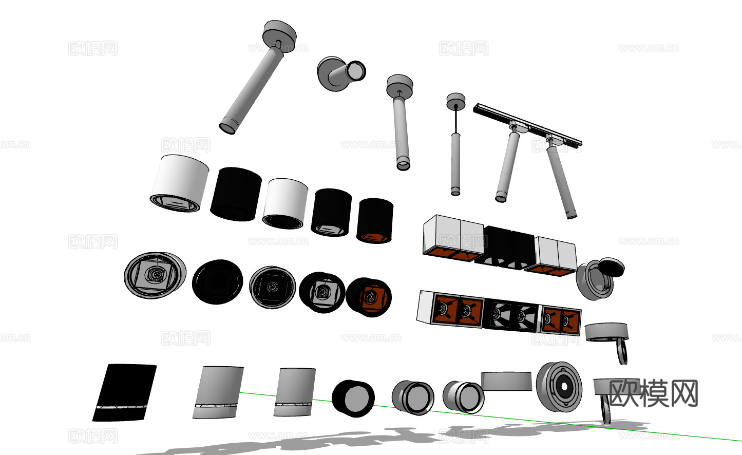 现代射灯筒灯轨道射灯合集su模型