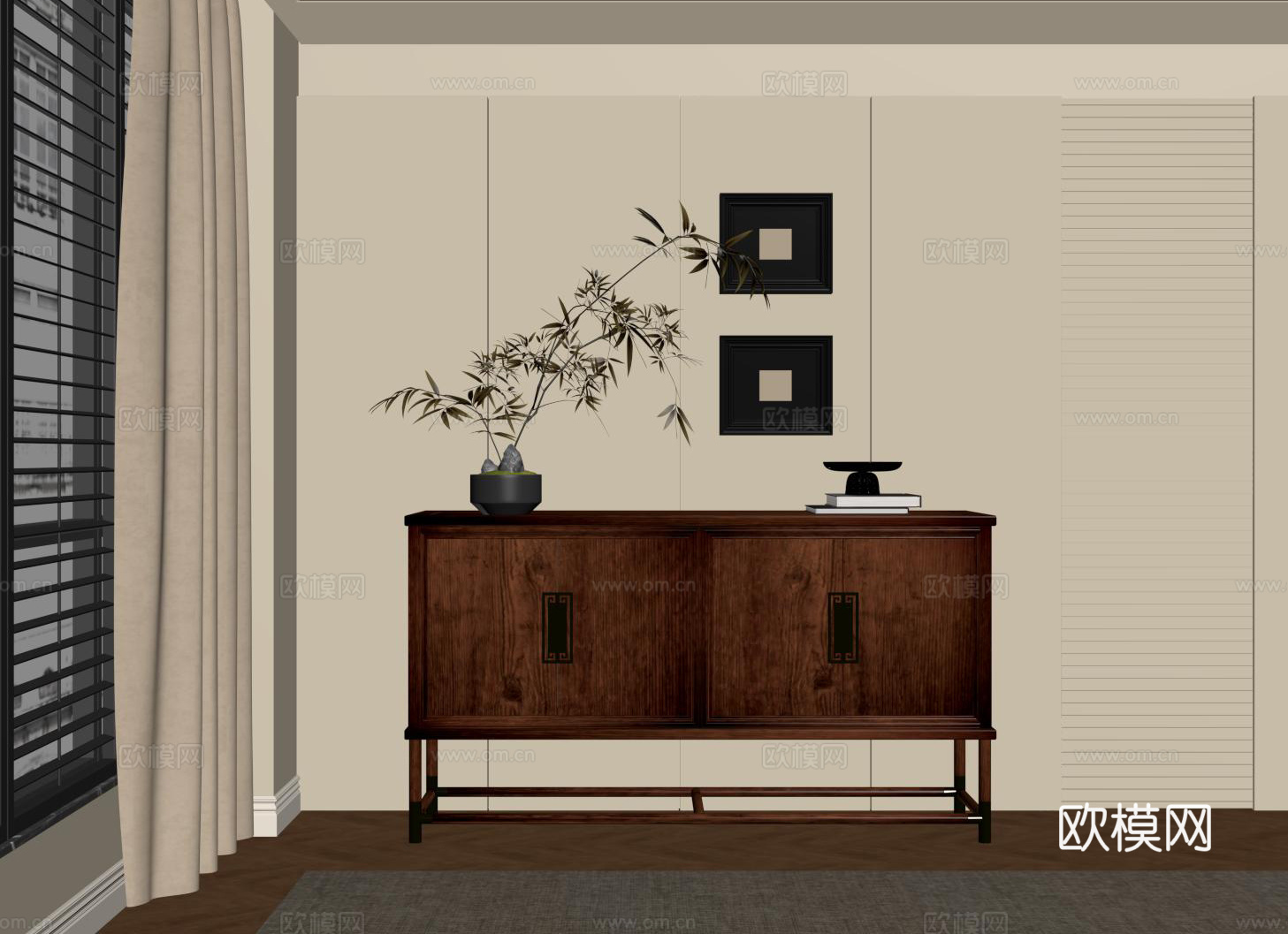 新中式玄关柜 边柜 餐边柜 储物柜su模型