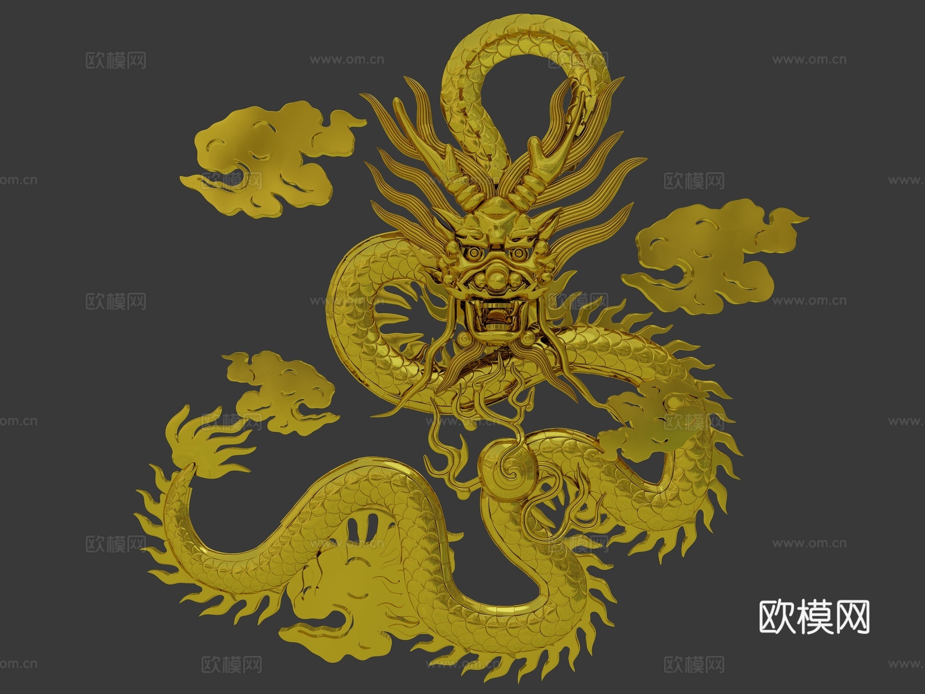 传统中式精品浮雕龙3d模型下载（渲染图1）