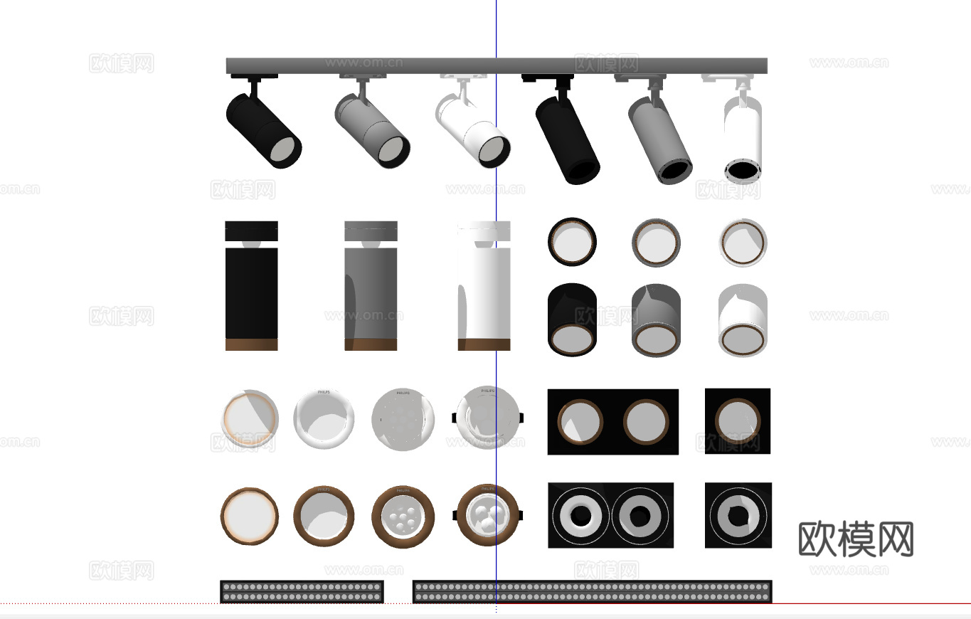 现代筒灯射灯轨道射灯合集su模型