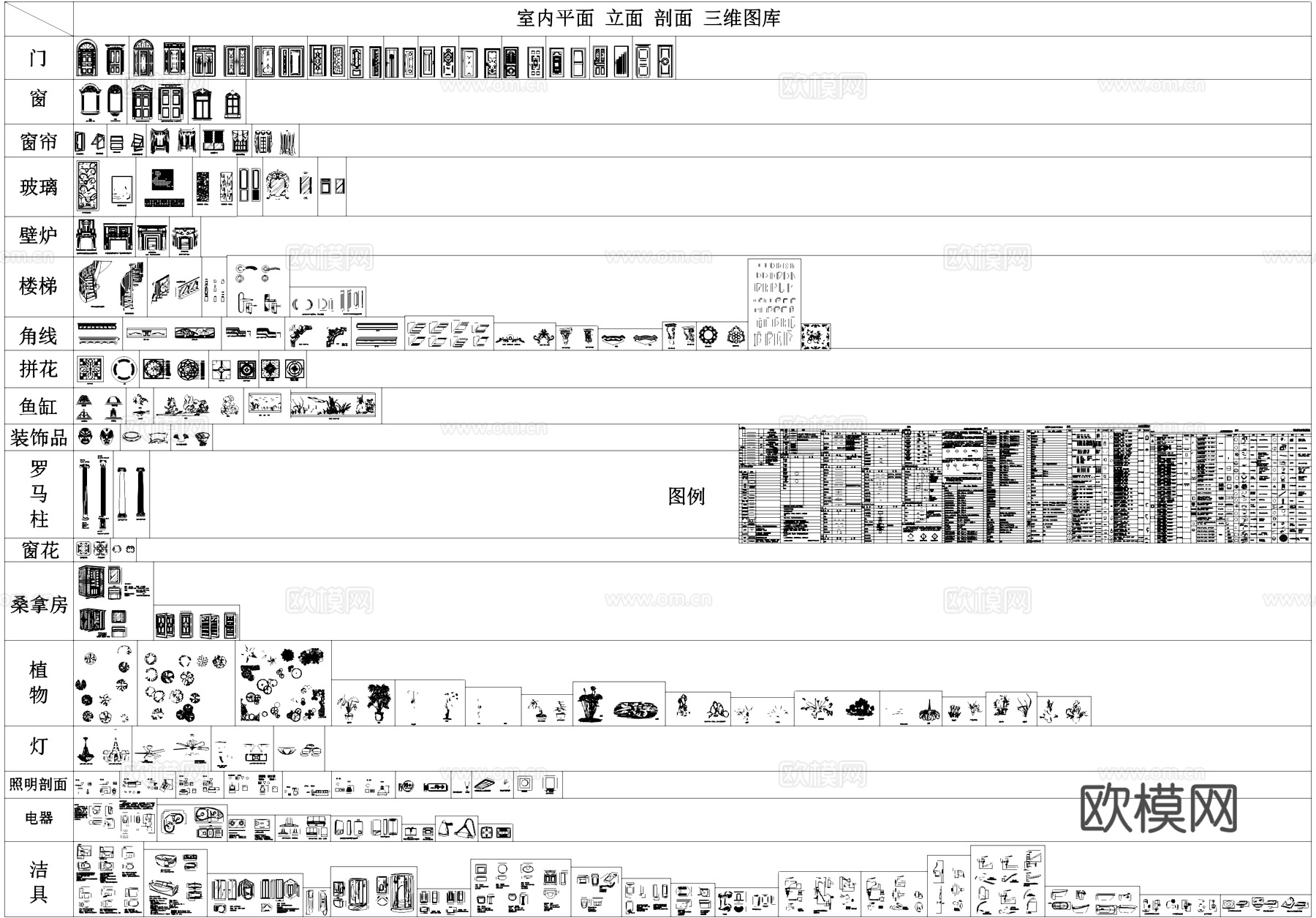 室内平立剖三维综合图库及图例CADcad施工图
