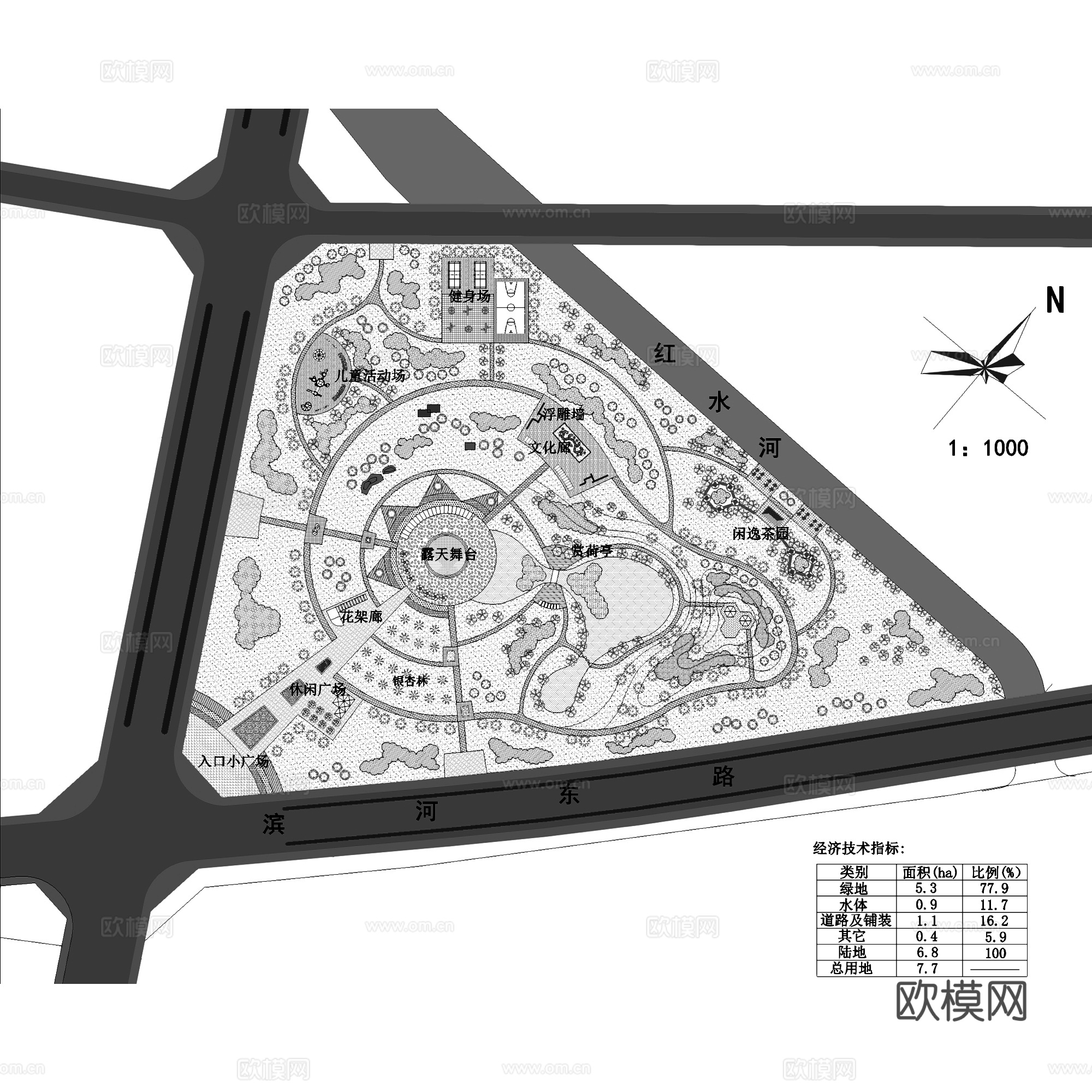 三角梯形城市绿地景观平面CAD施工图cad施工图