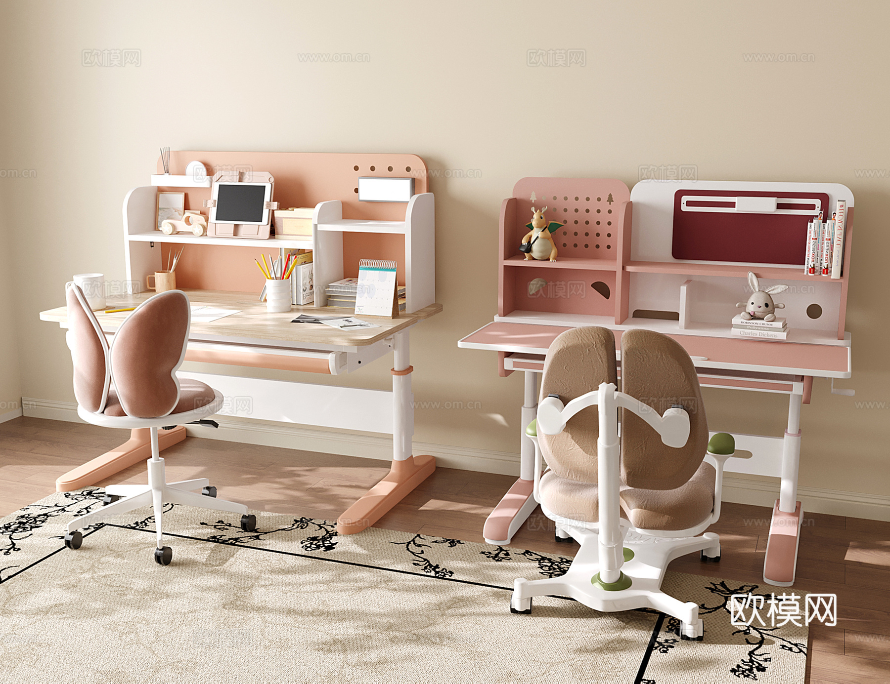 现代儿童桌椅 书桌椅 儿童学习桌su模型