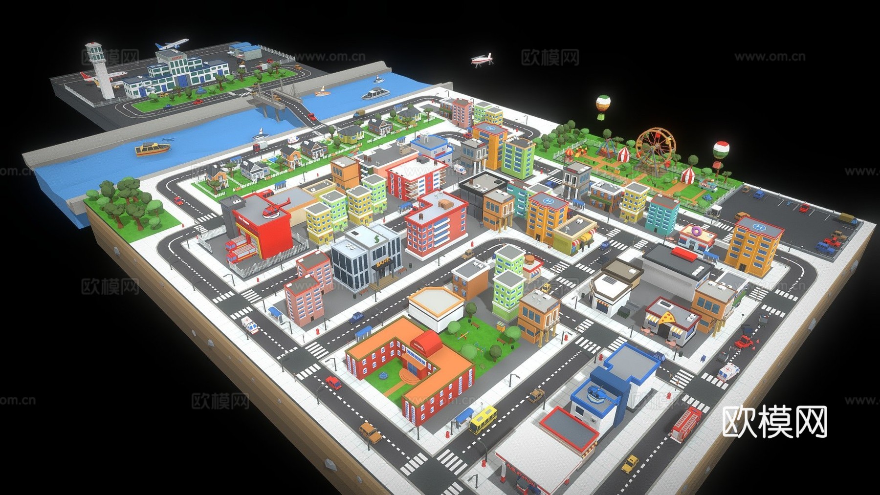 低多边形三维城市3d模型下载（渲染图1）