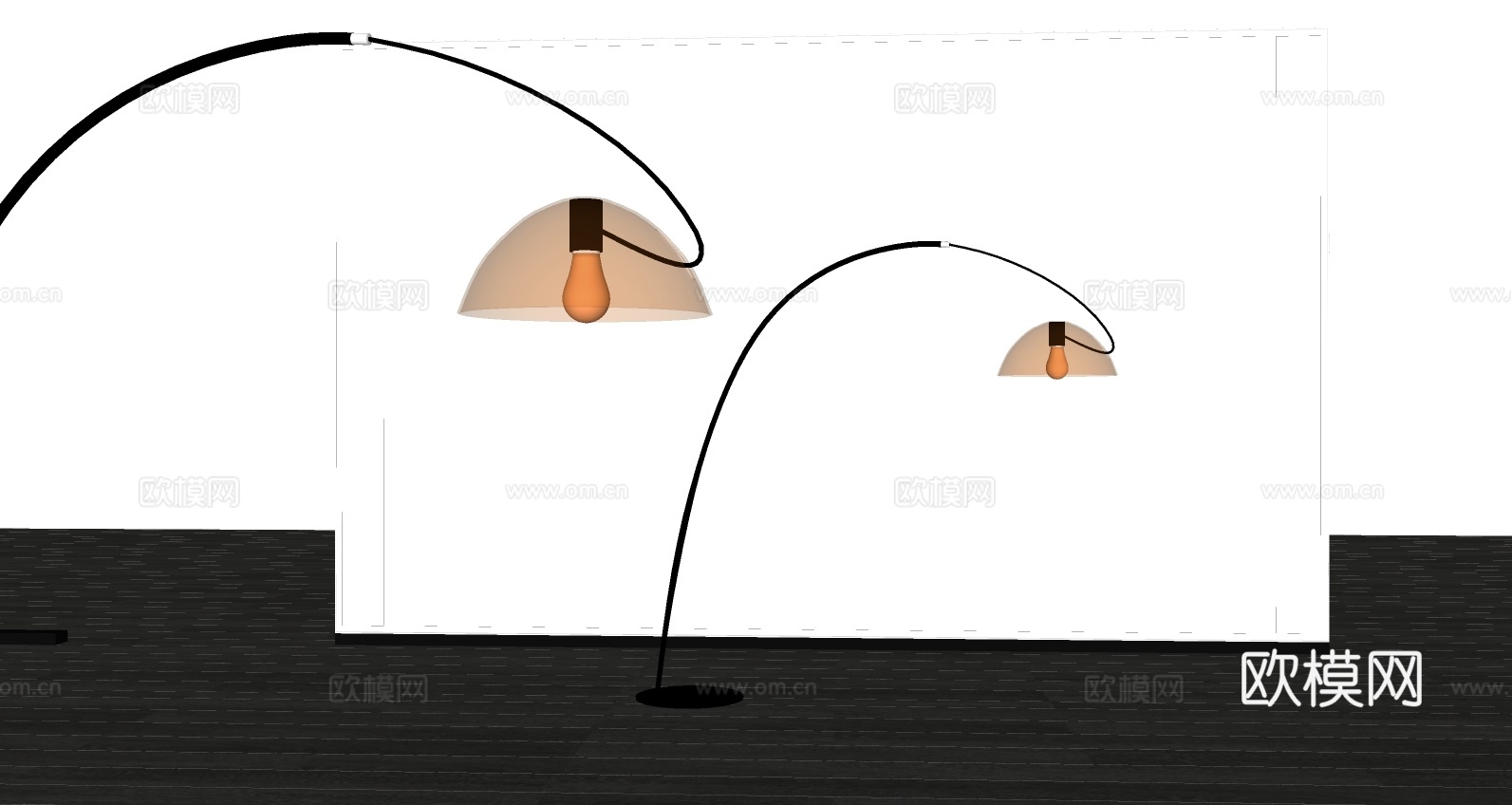 现代简约弧形曲线设计 黑绿配色光泽灯罩落地灯 烤漆材质su模型