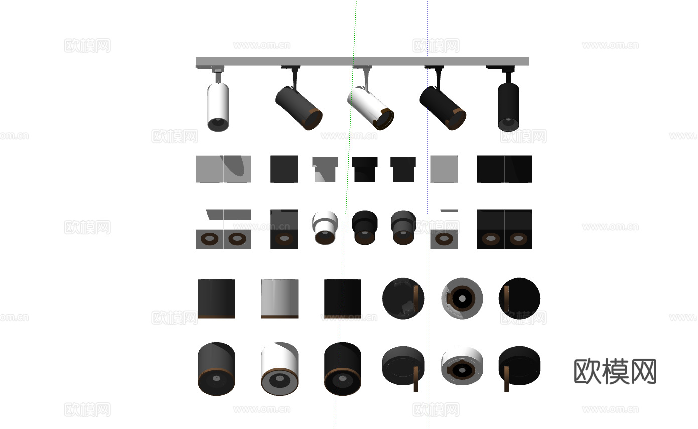 现代筒灯射灯轨道射灯合集su模型