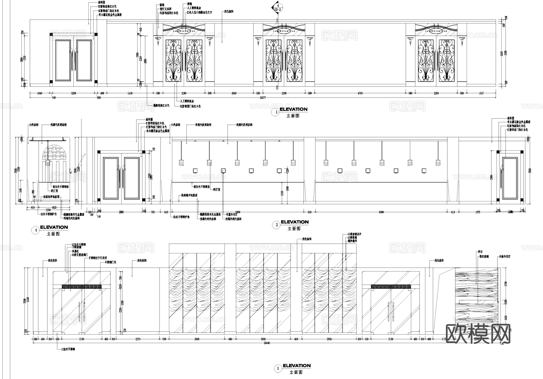 上海外国语大学食堂三层室内装饰CAD施工图集cad施工图