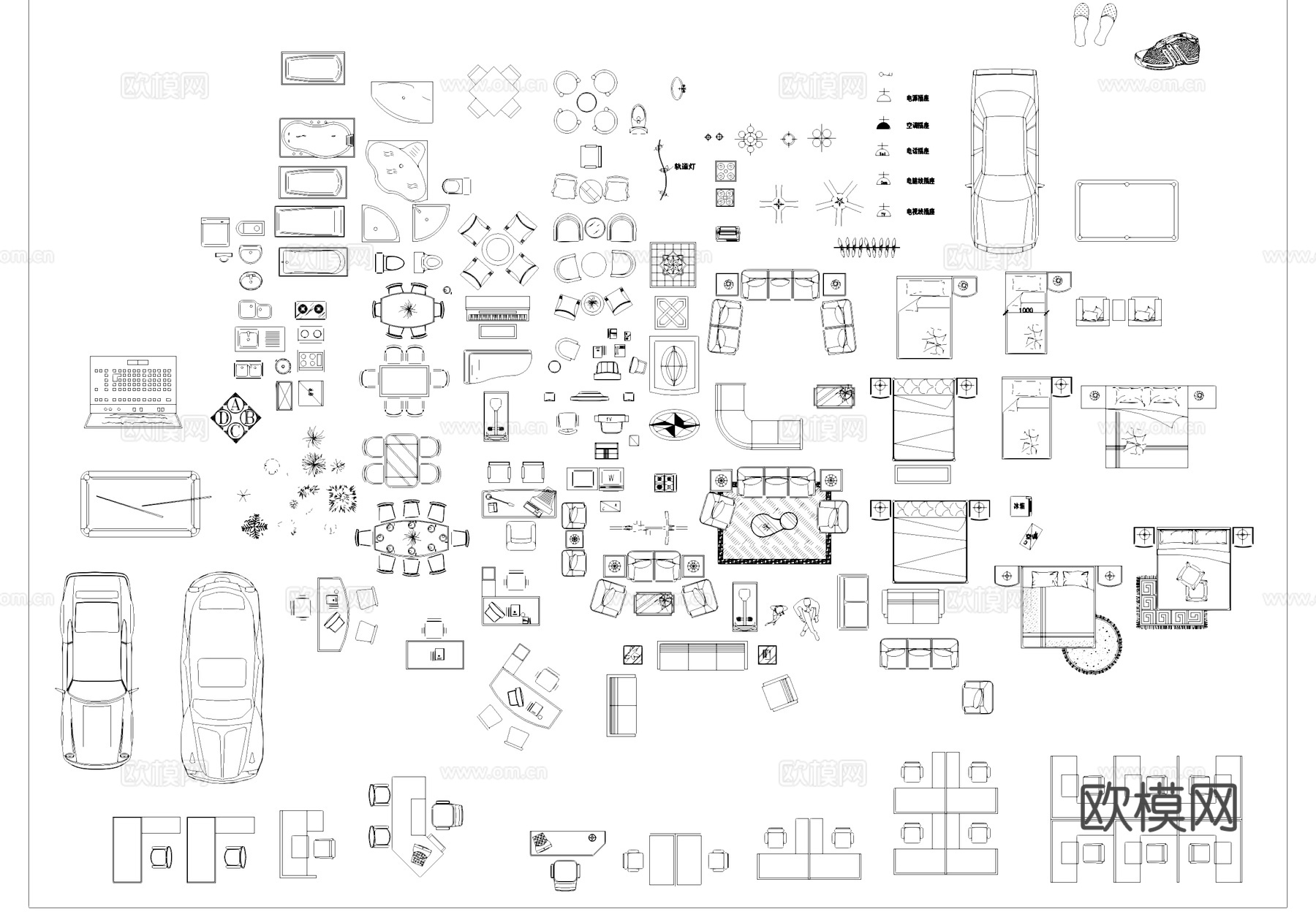 室内电器家具构件综合工装CAD图库cad施工图