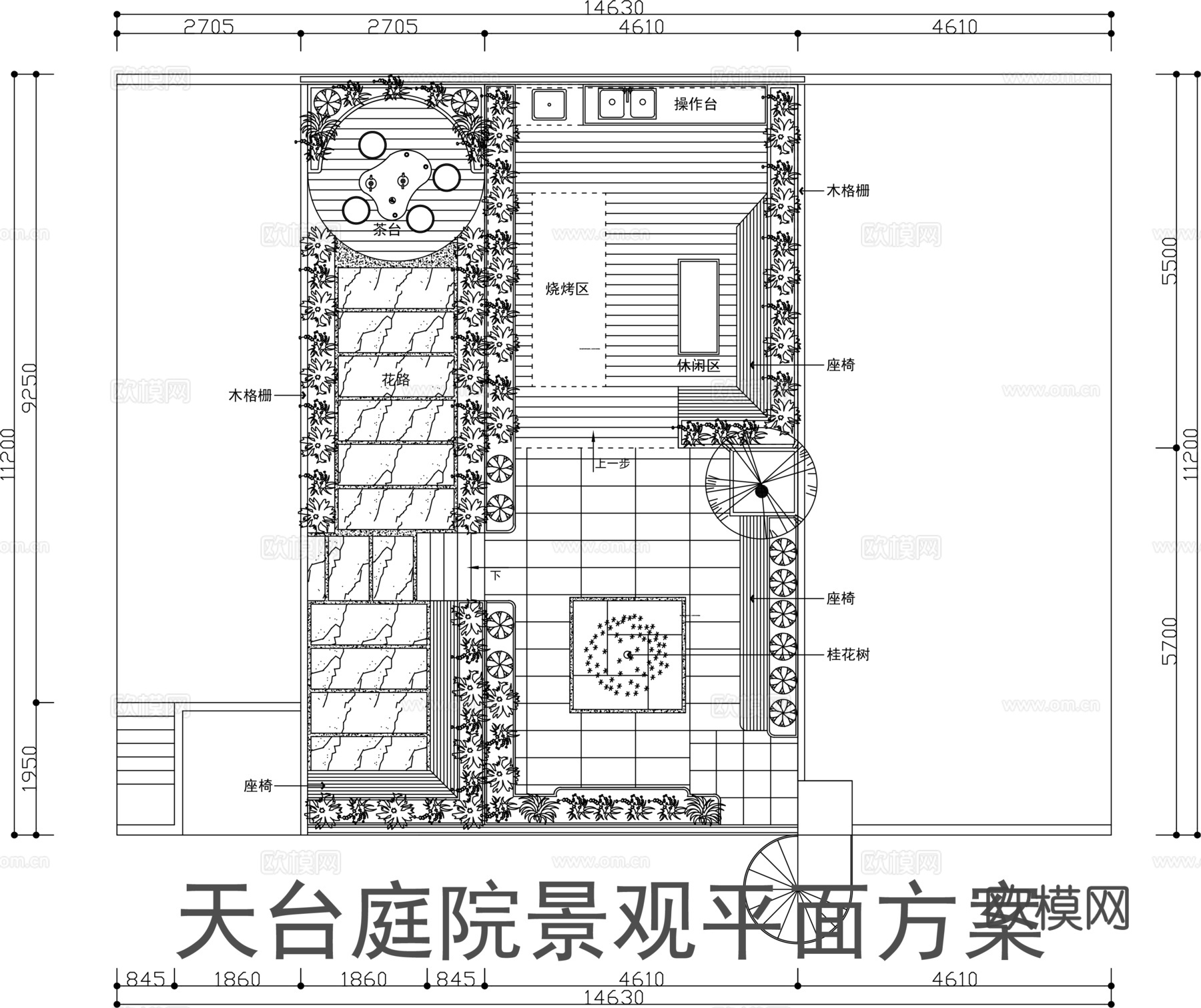 天台庭院景观平面方案cad施工图