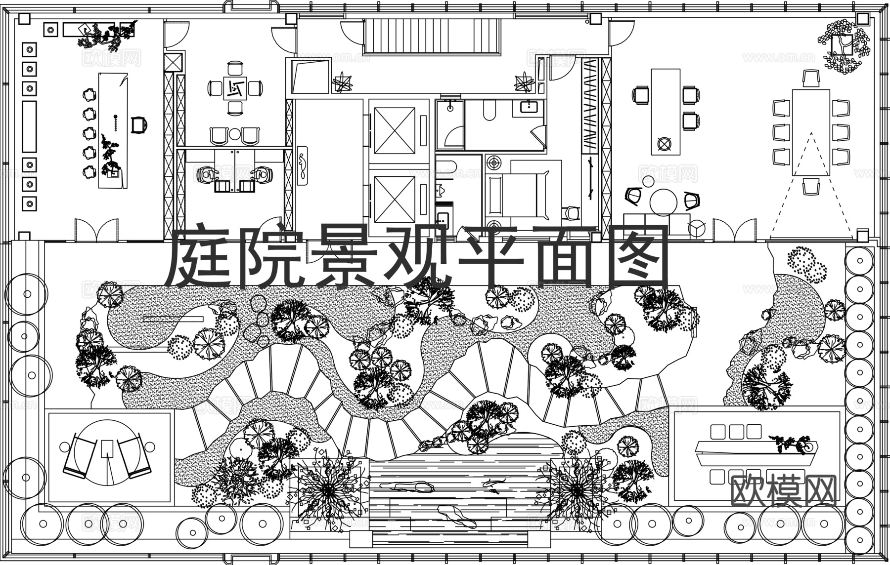别墅庭院景观平面图cad施工图