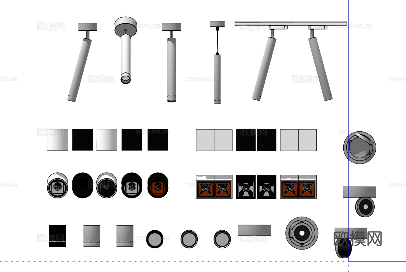 现代射灯筒灯轨道射灯合集su模型