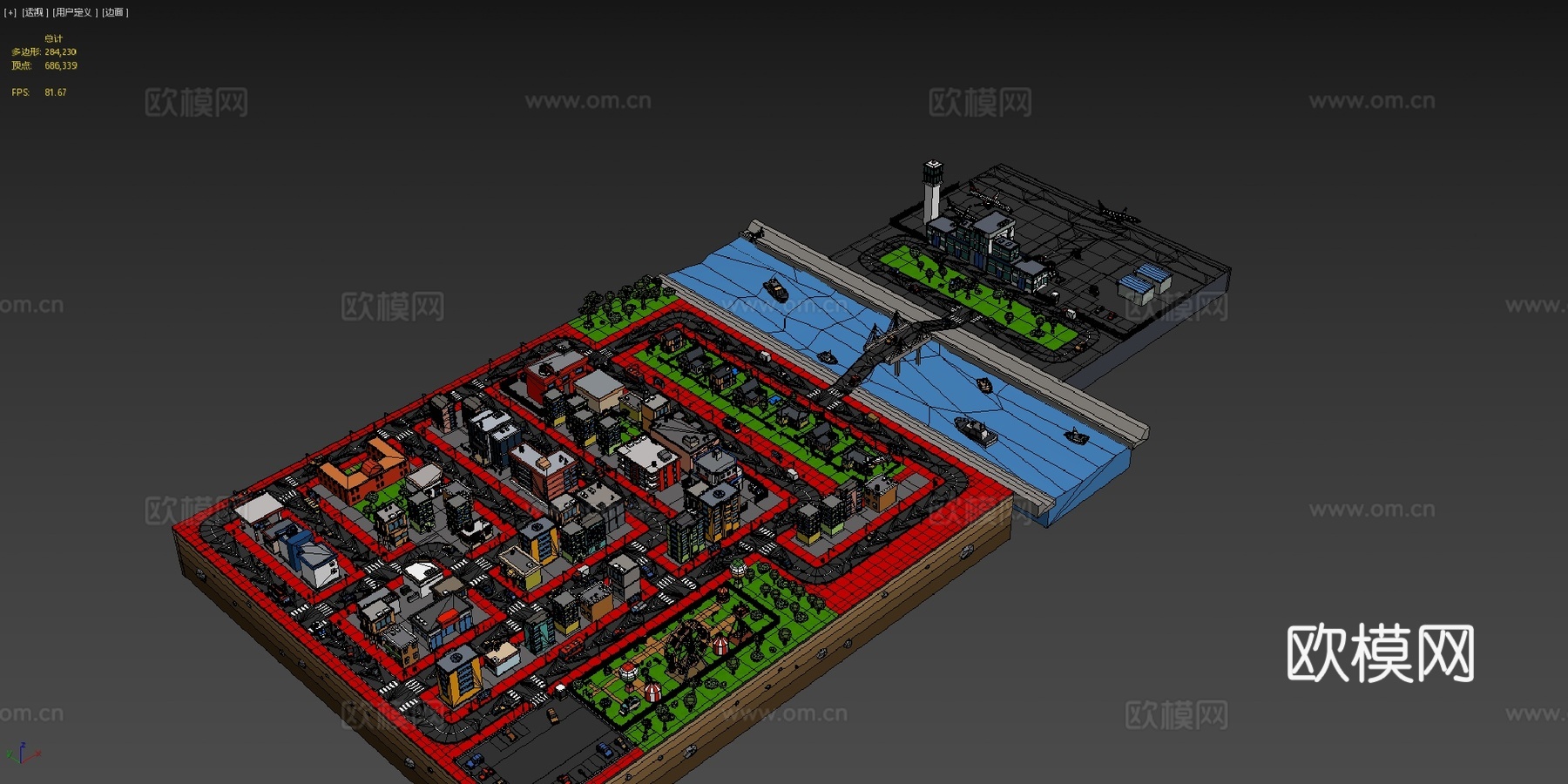 低多边形三维城市3d模型下载（渲染图4）