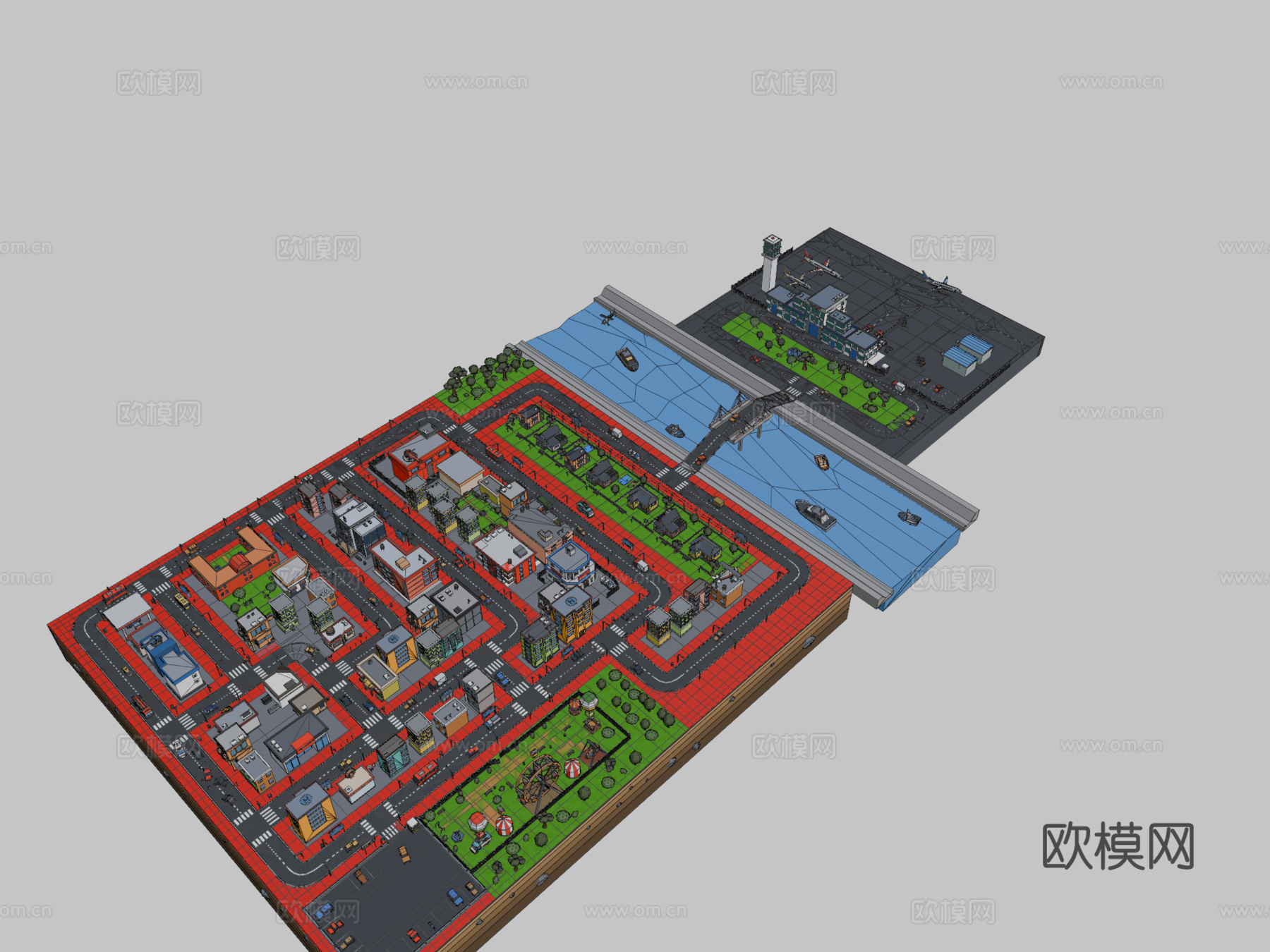 低多边形三维城市3d模型下载（渲染图2）
