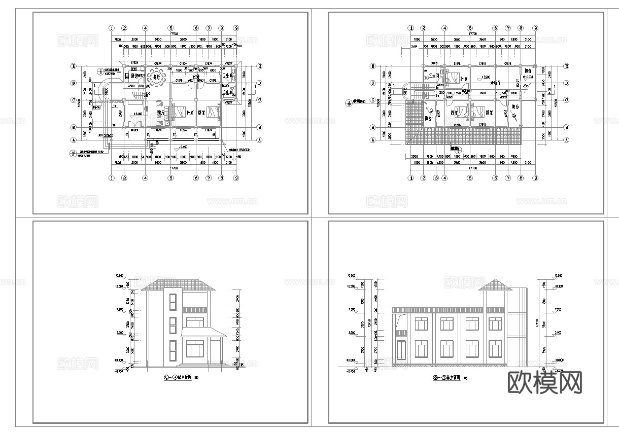 13套自建房两层别墅建筑 最新全套施工图设计cad施工图下载（渲染图2）