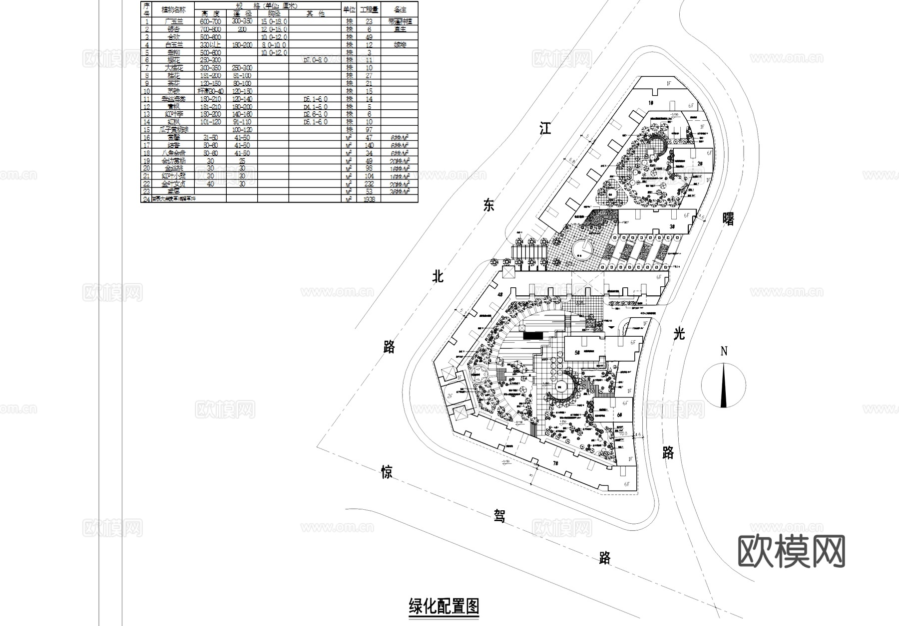 商业景观植物绿化平面CAD施工图cad施工图