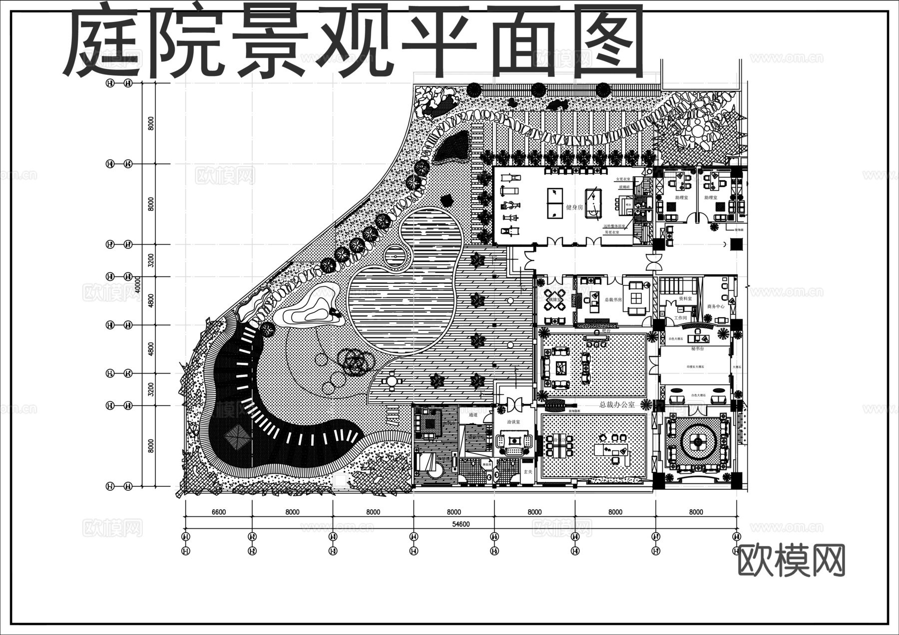 别墅庭院花园景观设计cad施工图
