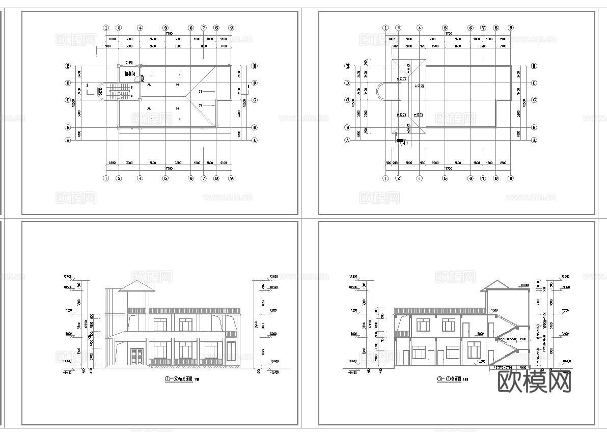 13套自建房两层别墅建筑 最新全套施工图设计cad施工图下载（渲染图3）