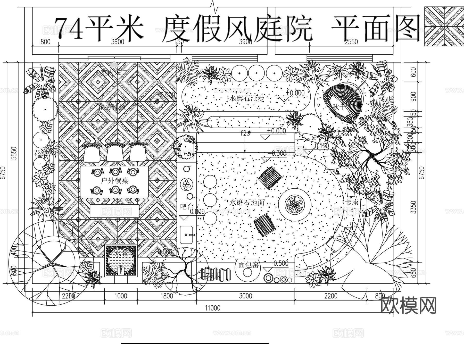 别墅庭院景观平面图cad施工图