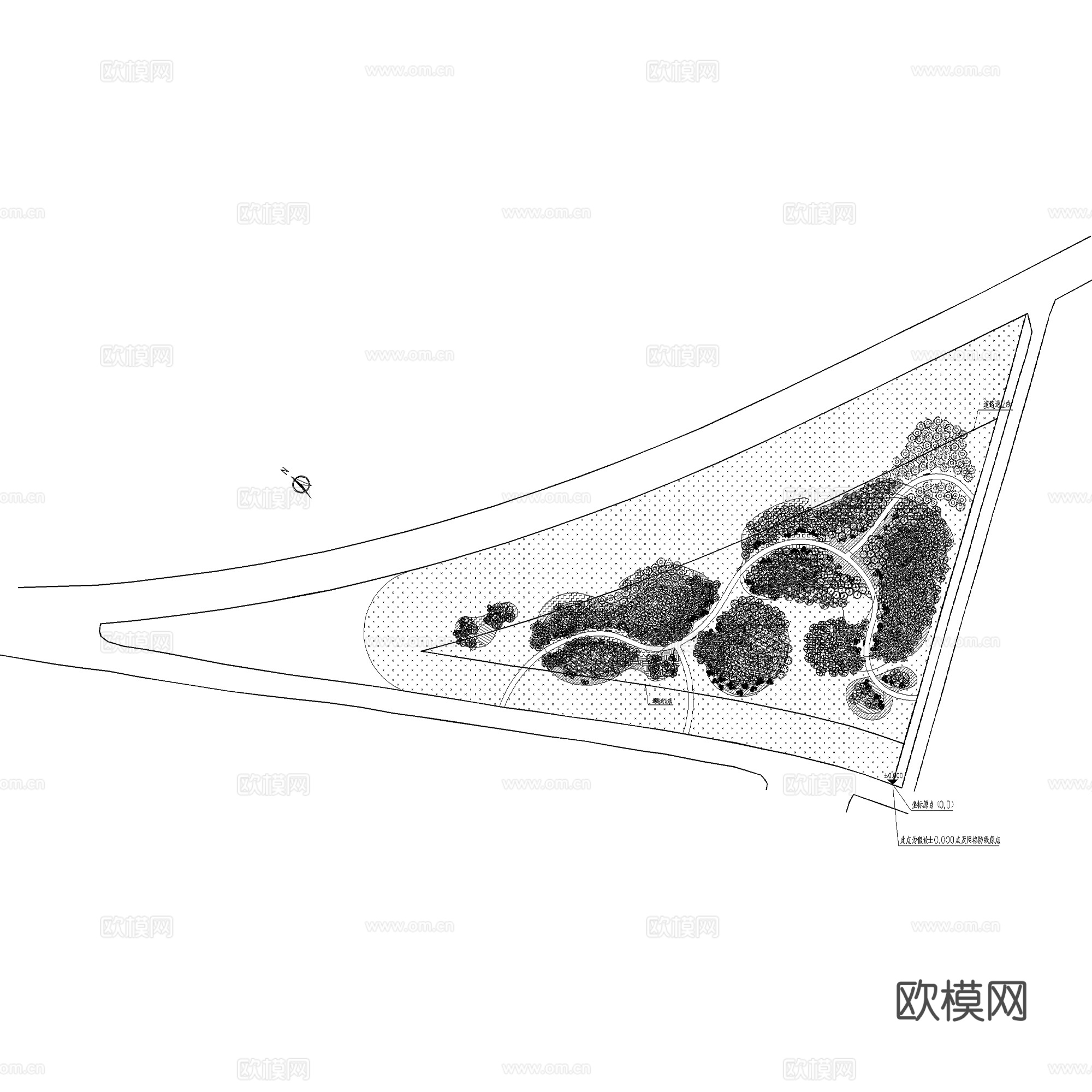 三角岛地块节点植物种植平面CAD施工图cad施工图