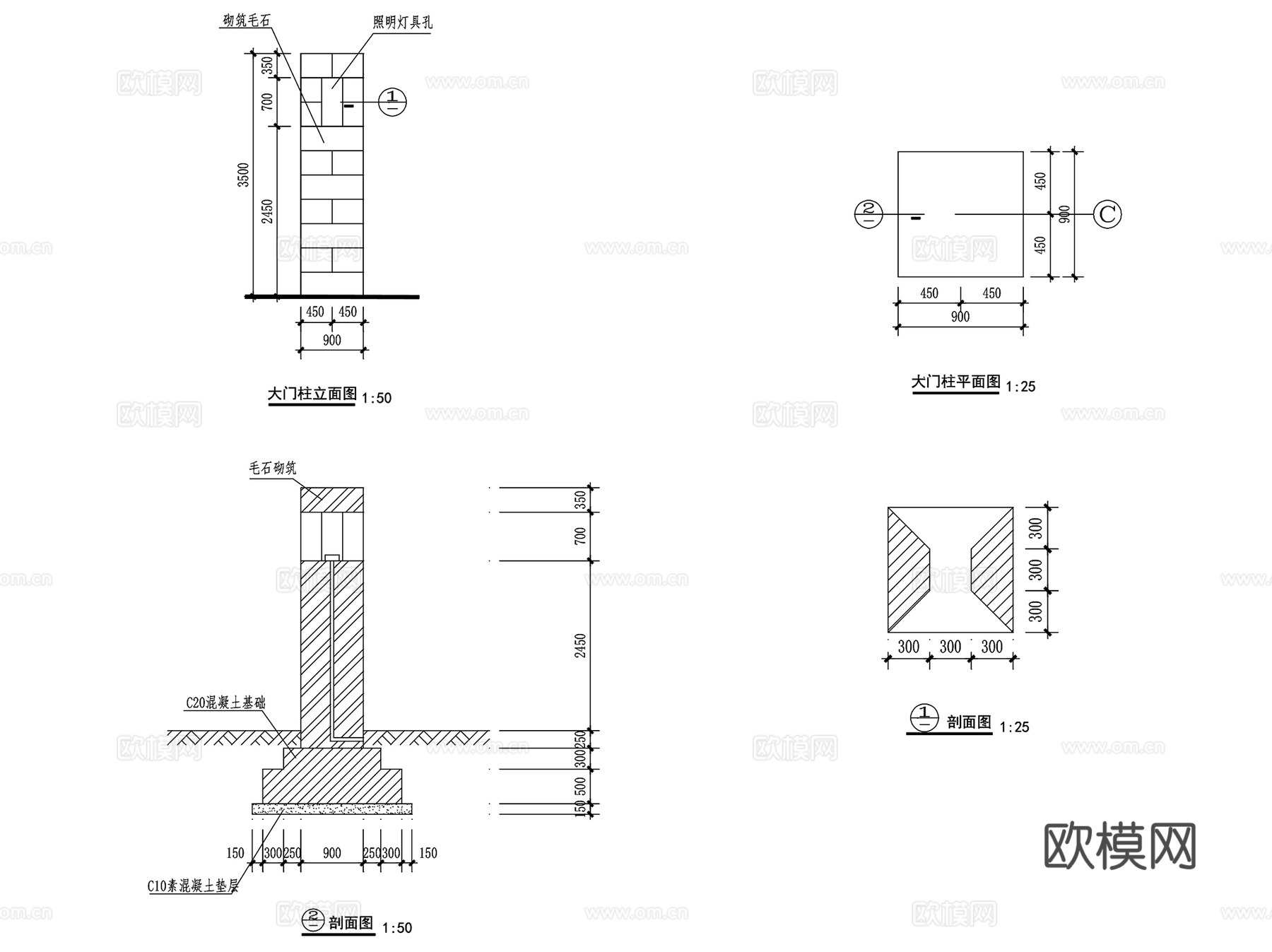 商学院入口校门大门CAD施工图集cad施工图