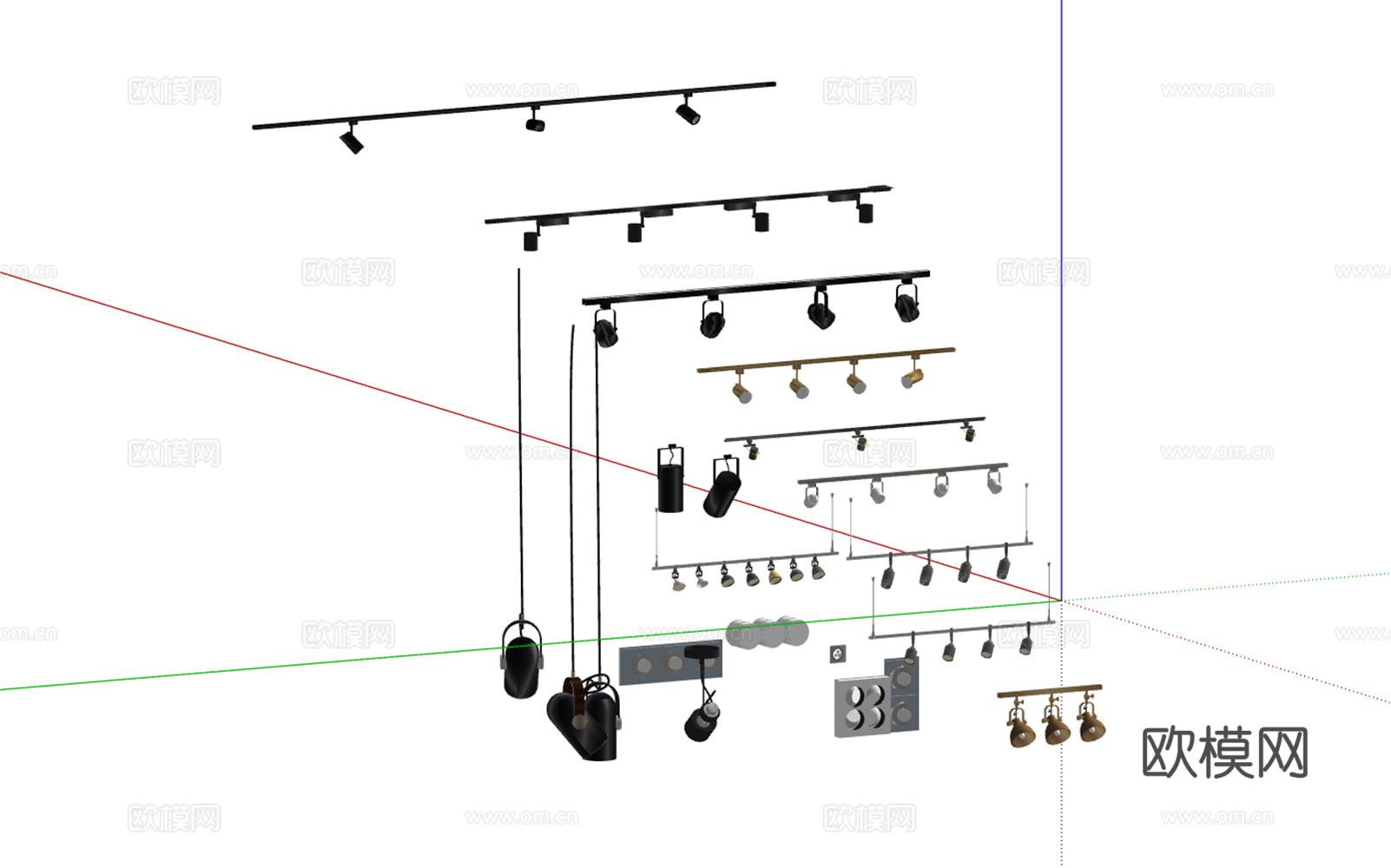 现代筒灯射灯轨道射灯合集su模型