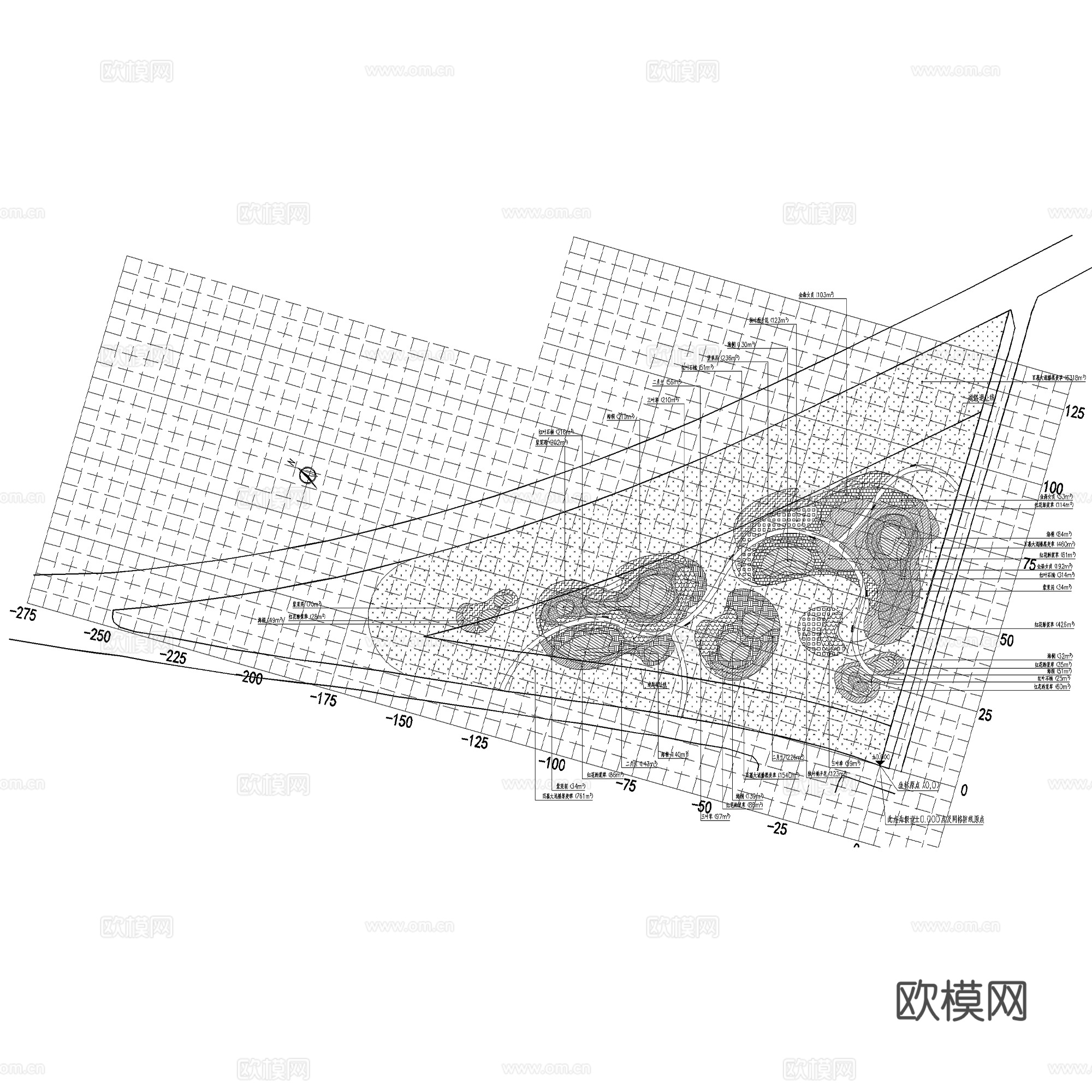 三角岛地块节点植物种植平面CAD施工图cad施工图