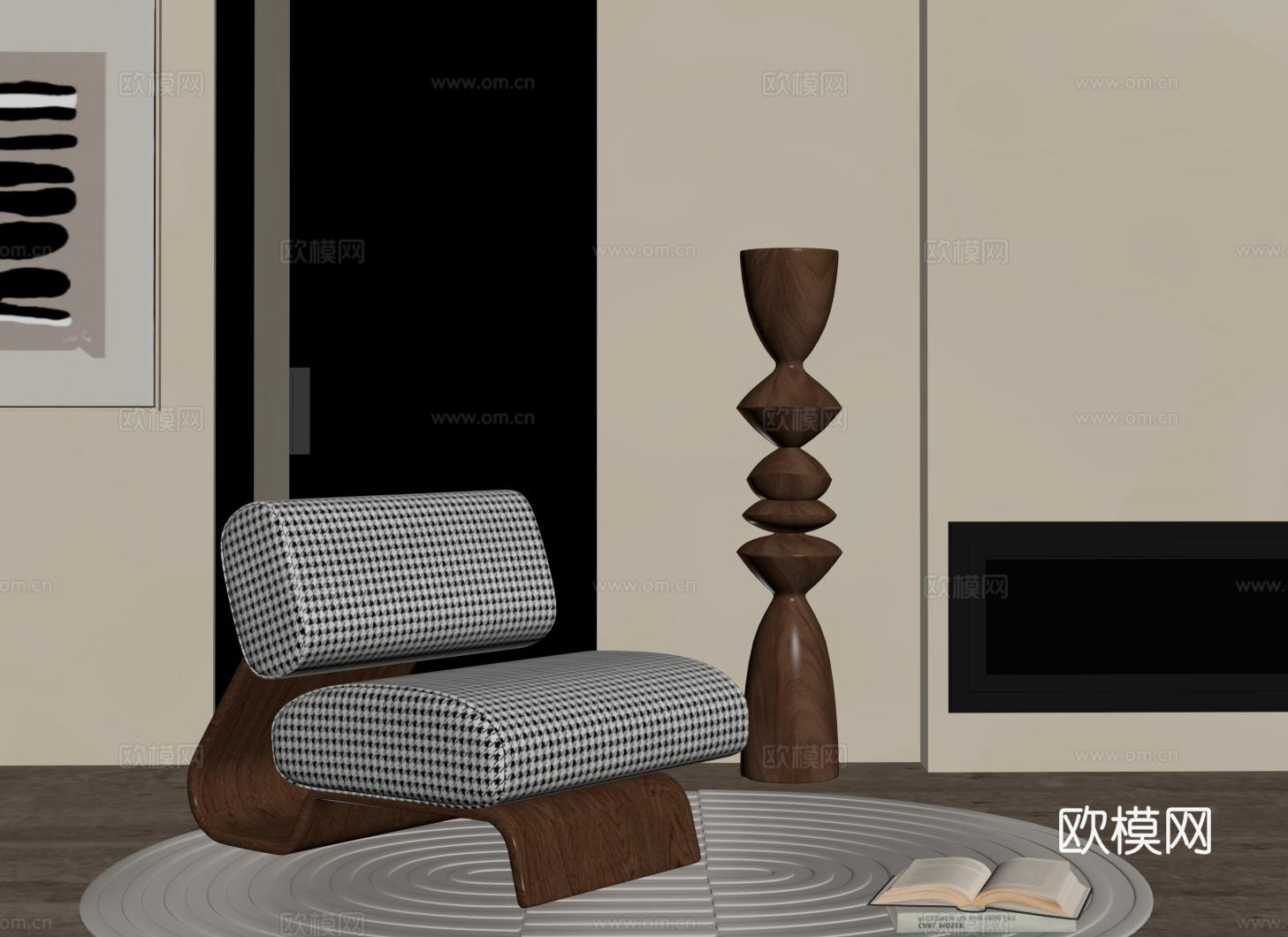 中古现代单人沙发 休闲沙发椅su模型