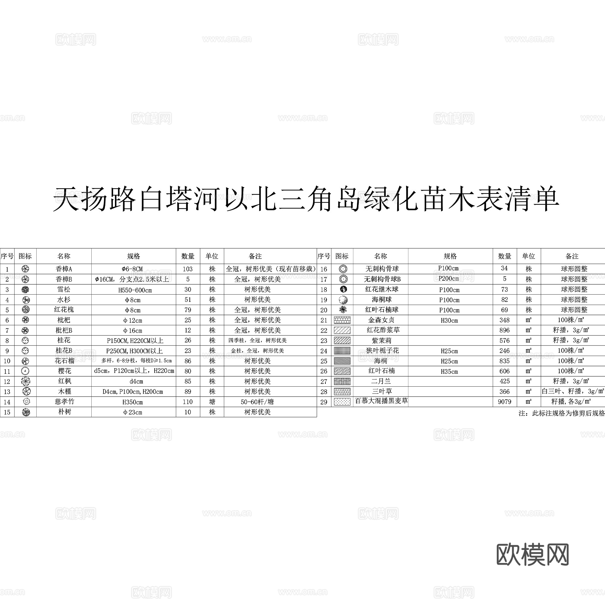三角岛地块节点植物种植平面CAD施工图cad施工图