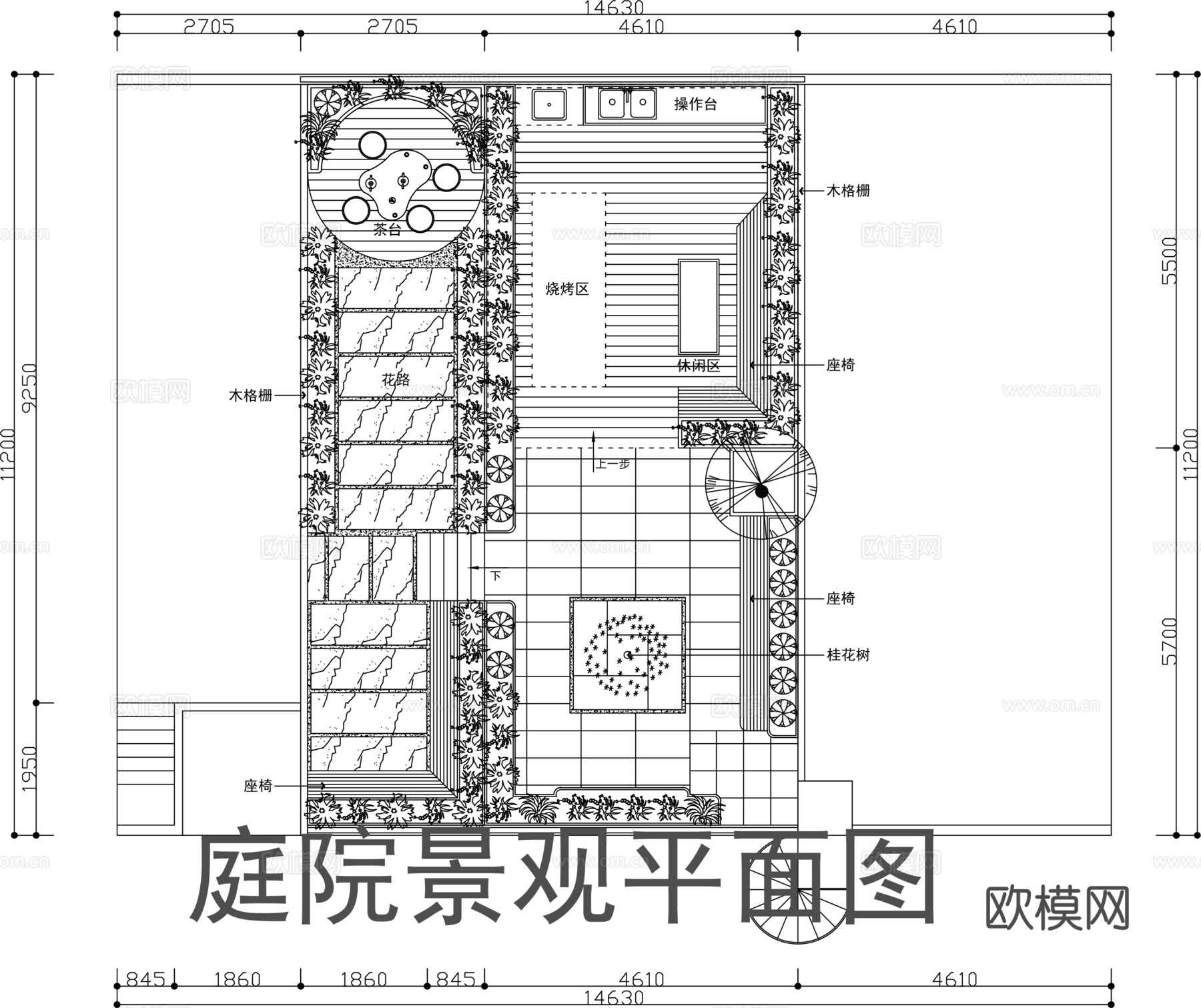 别墅庭院景观平面图cad施工图