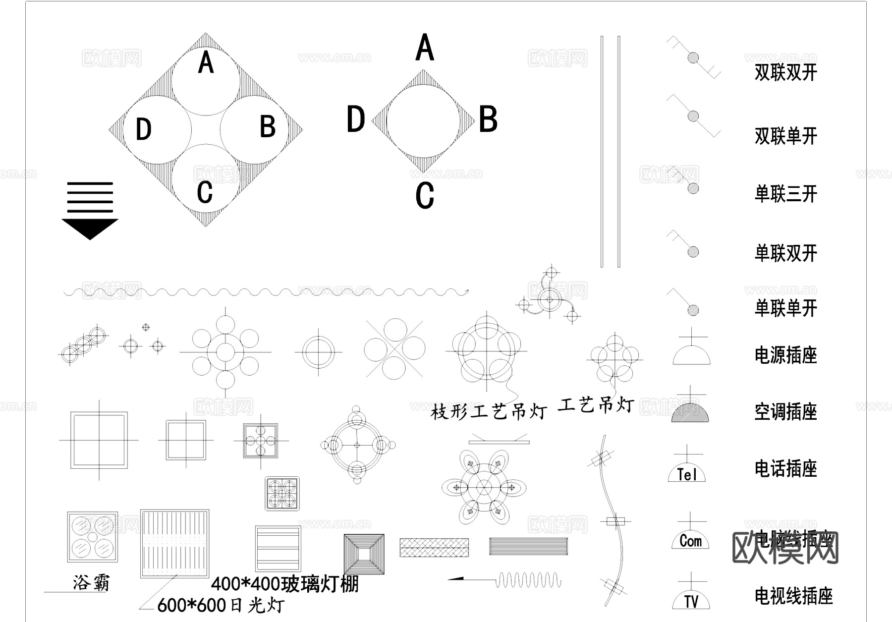 室内电器家具构件综合工装CAD图库cad施工图