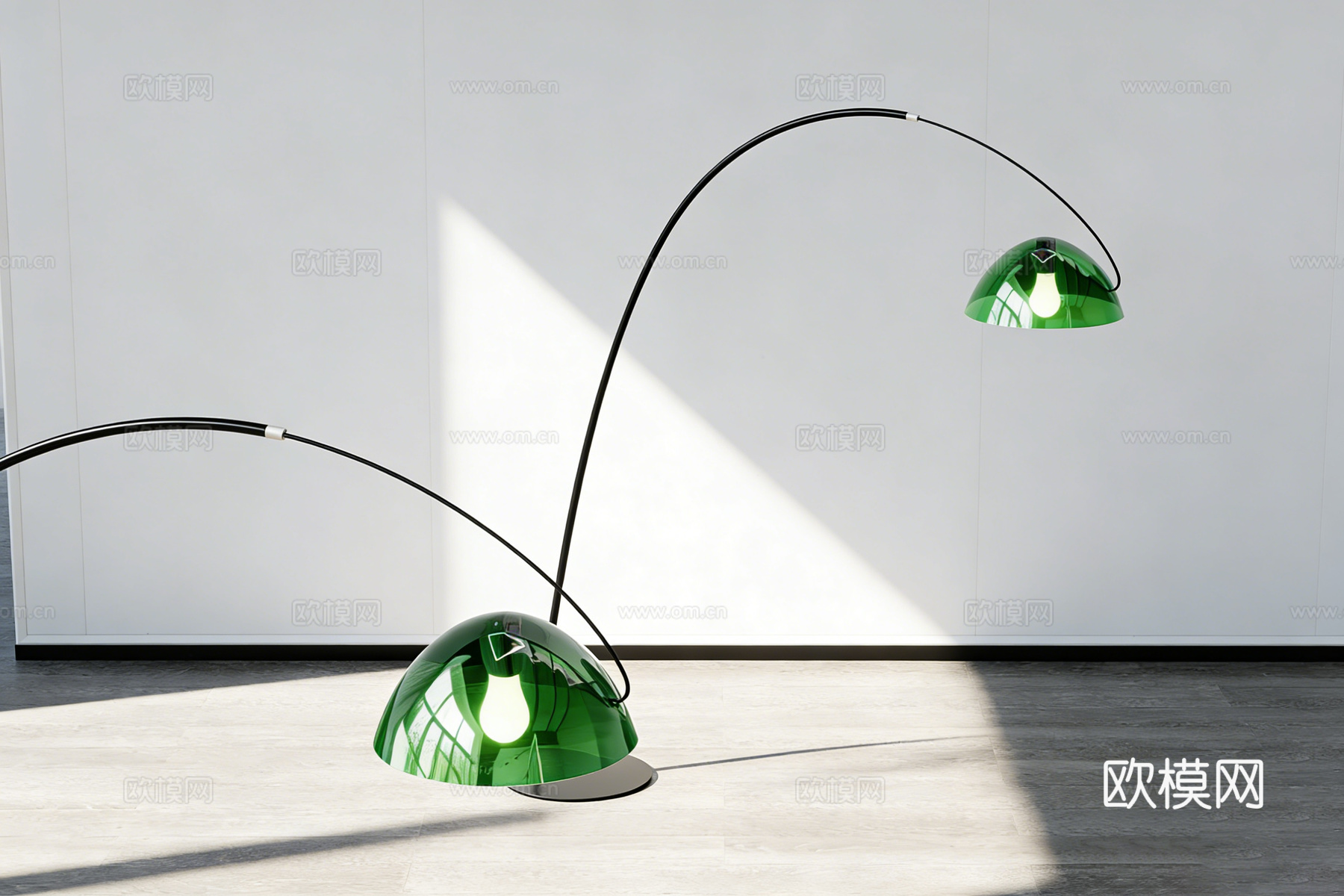 现代简约弧形曲线设计 黑绿配色光泽灯罩落地灯 烤漆材质su模型