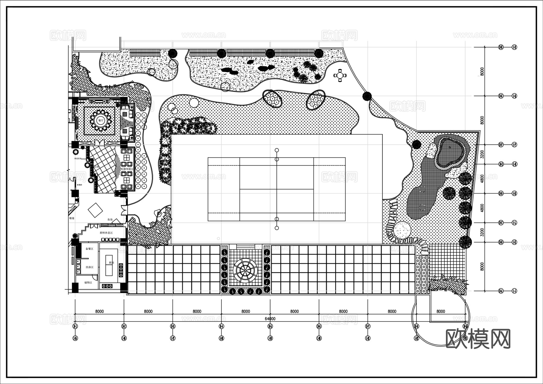 别墅庭院花园景观设计cad施工图