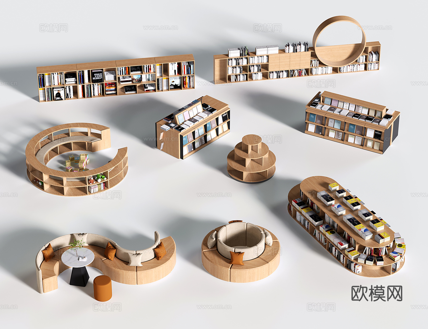 现代书柜书架 展柜货架 置物柜架 卡座 陈列柜su模型