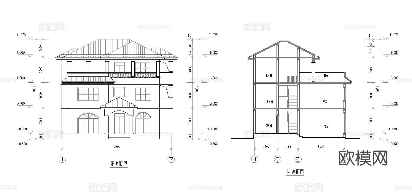 9套自建房三层别墅建筑 最新全套施工图设计cad施工图cad施工图