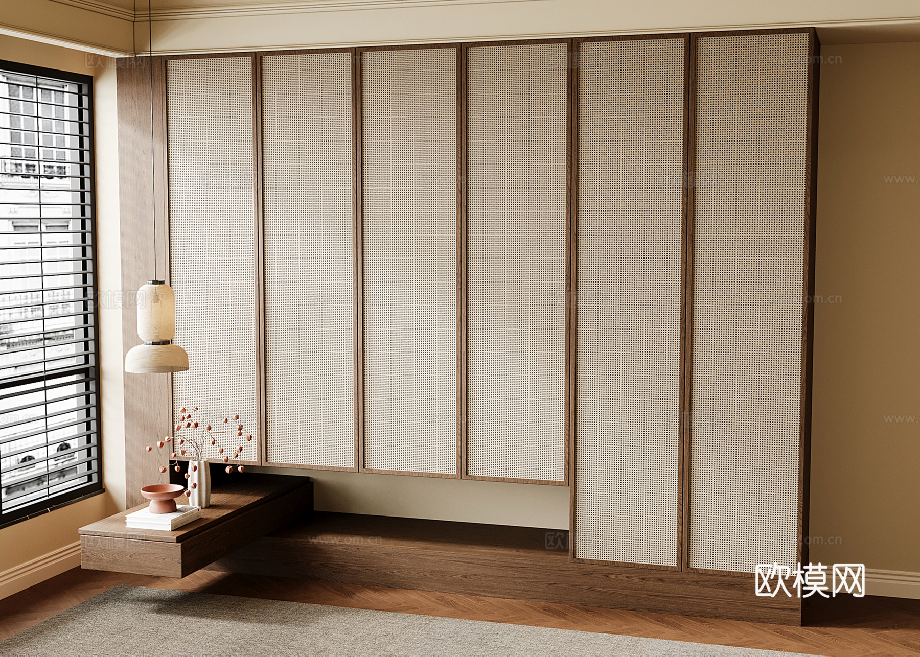 中古风藤编门衣柜su模型