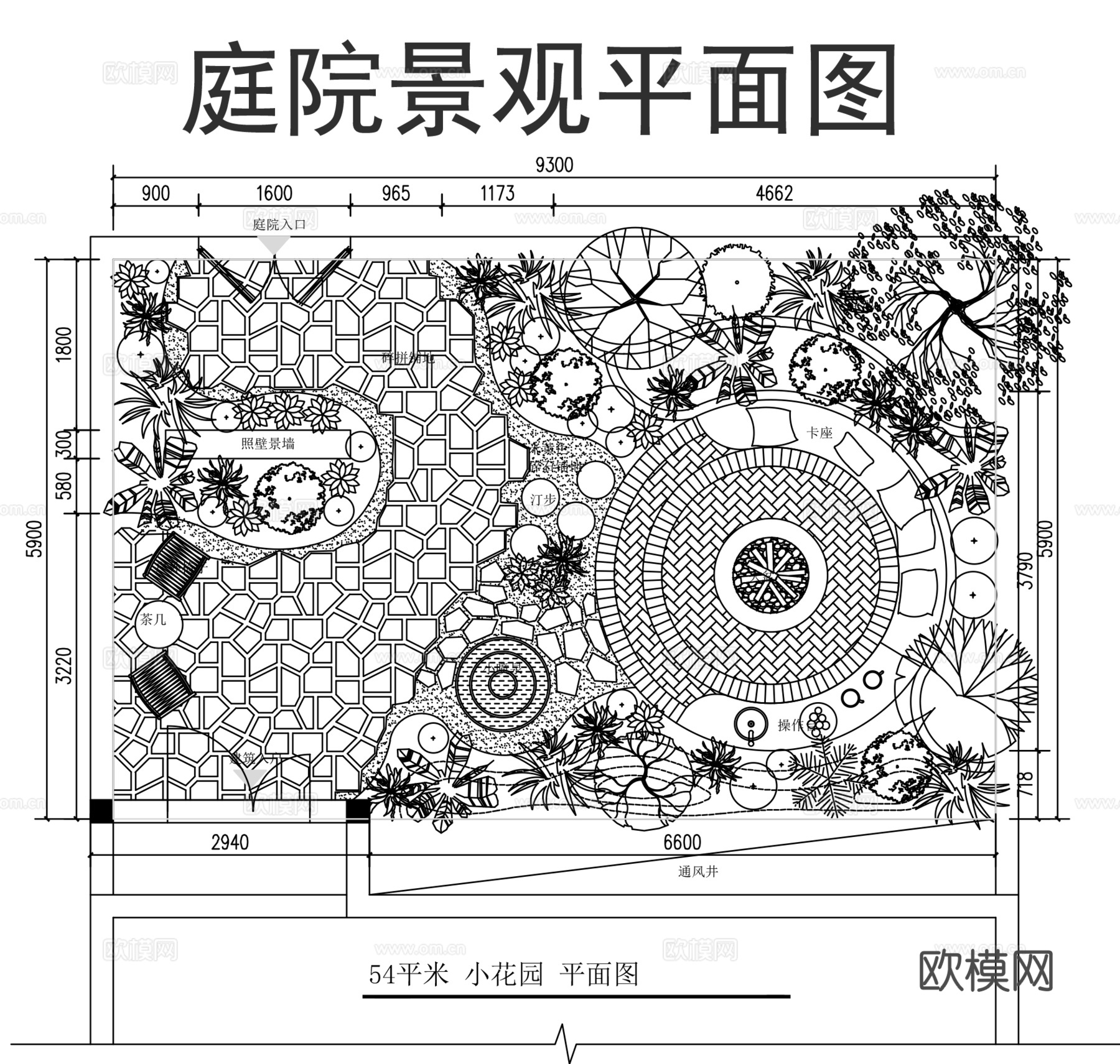 别墅庭院景观平面图cad施工图