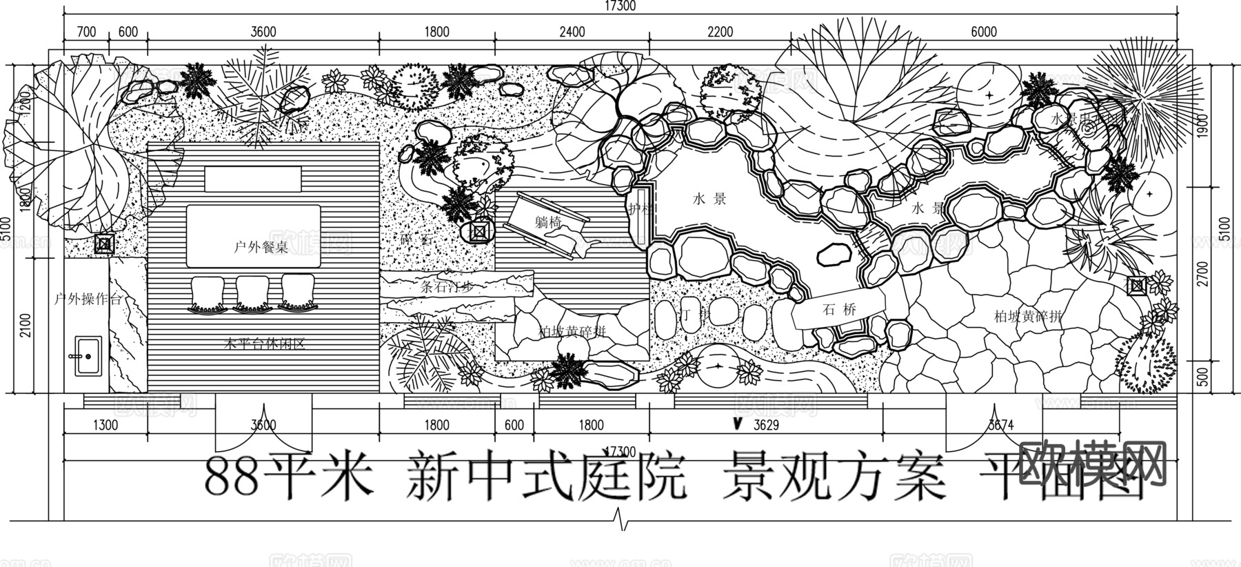 新中式庭院景观平面图cad施工图